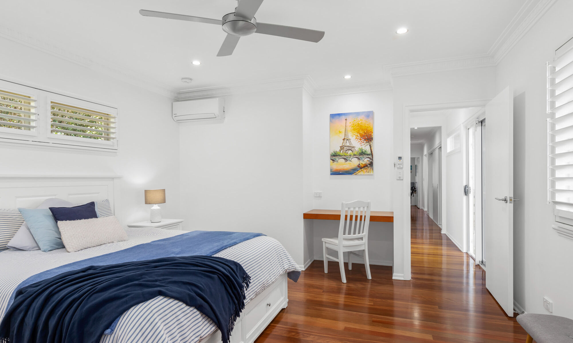 Bedroom-timber floors-shutters