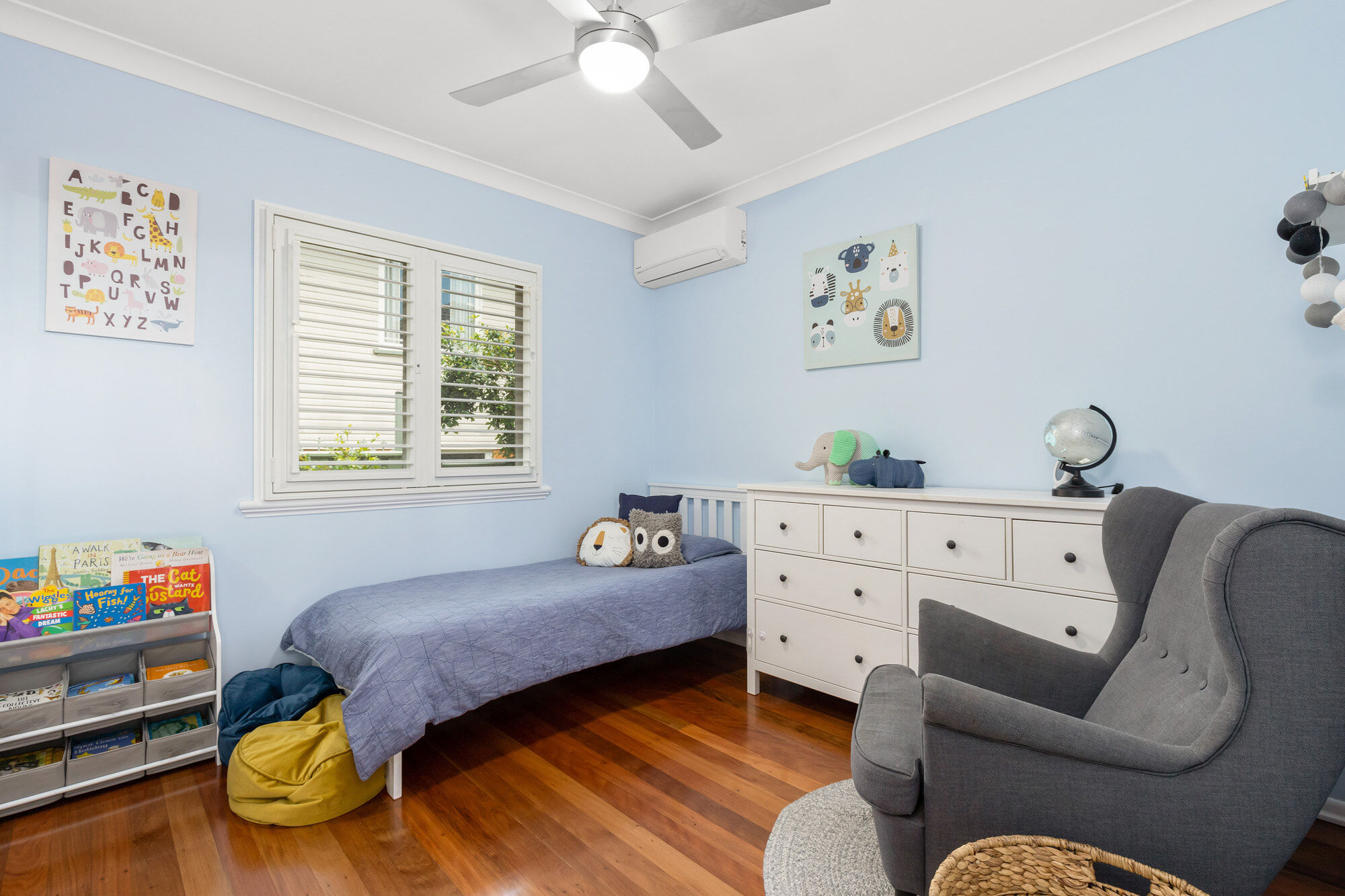 bedroom-blue walls-shutters