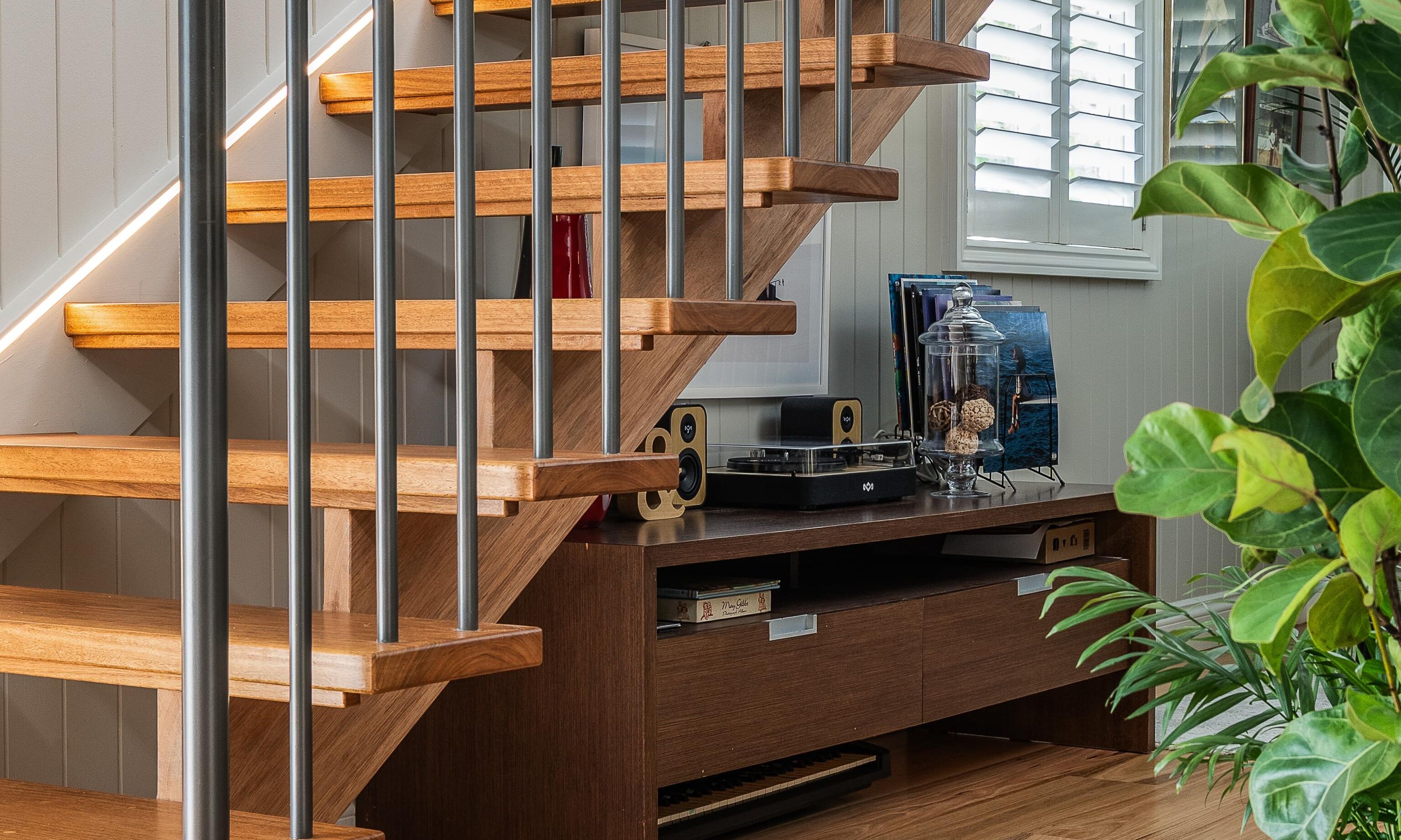 Internal blackbutt stairs, powder coated balustrade -  Byrnes St