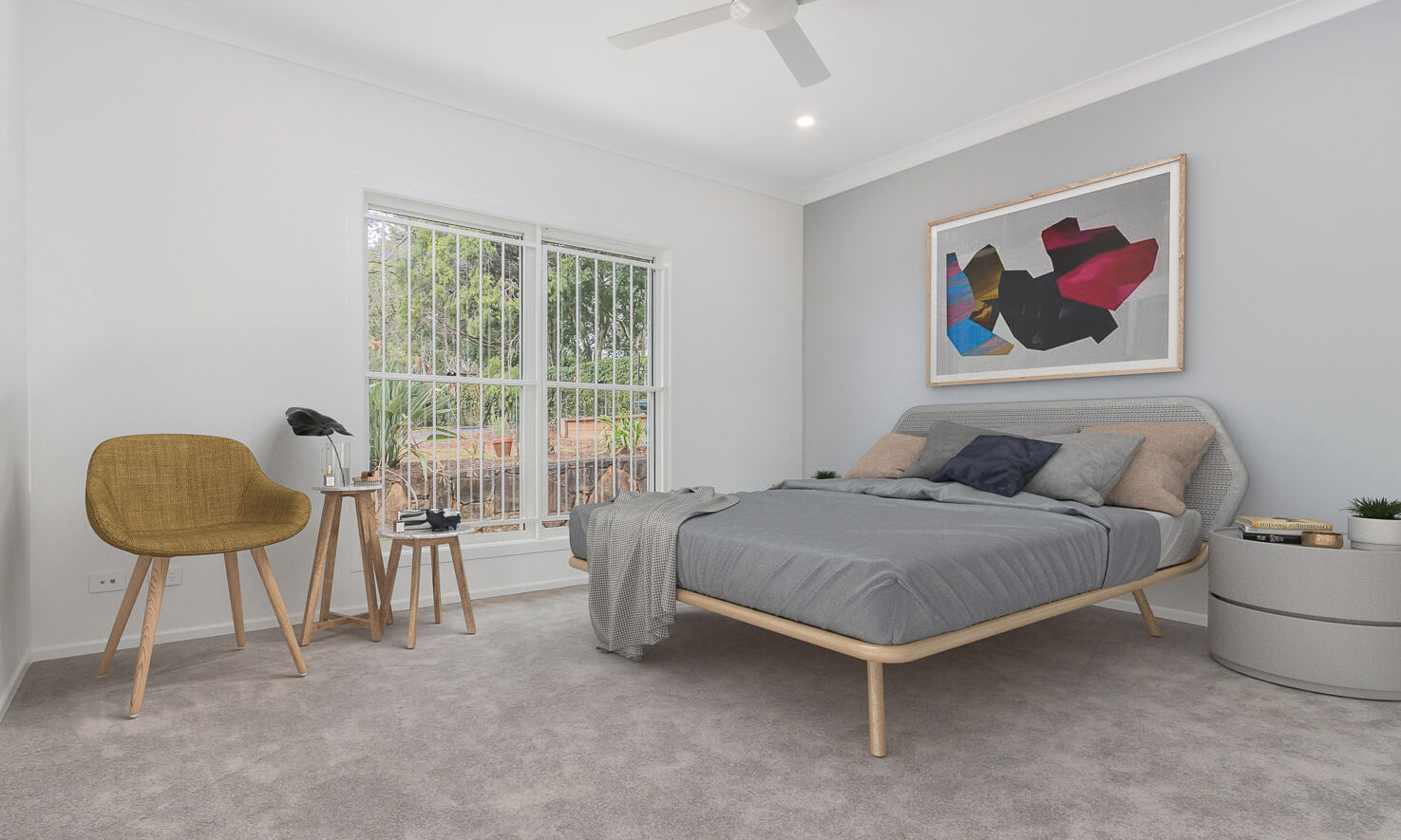 Bedroom with grey wool carpet