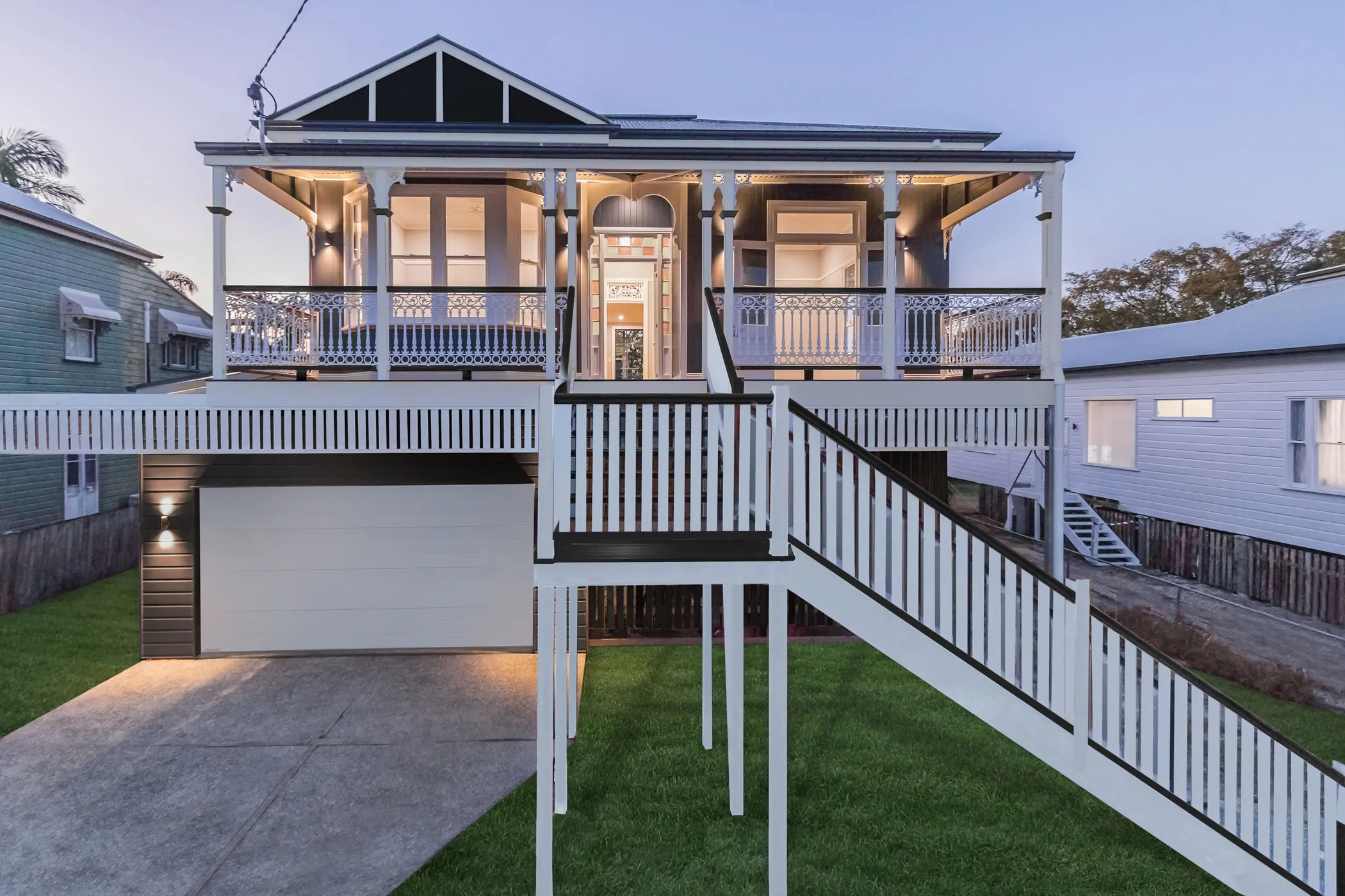 Traditional Queenslander Renovation Front of house, lace work and deck