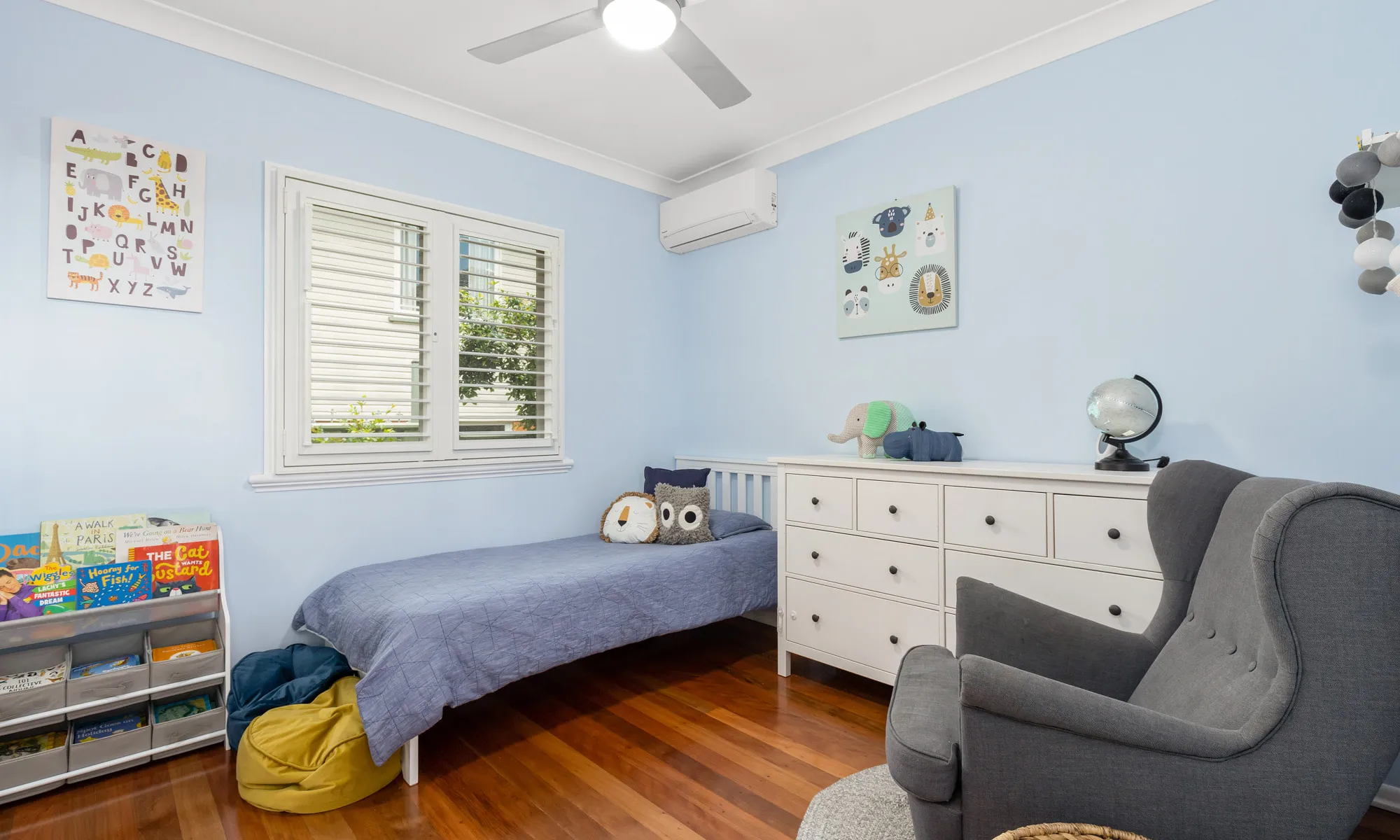 bedroom-blue walls-shutters