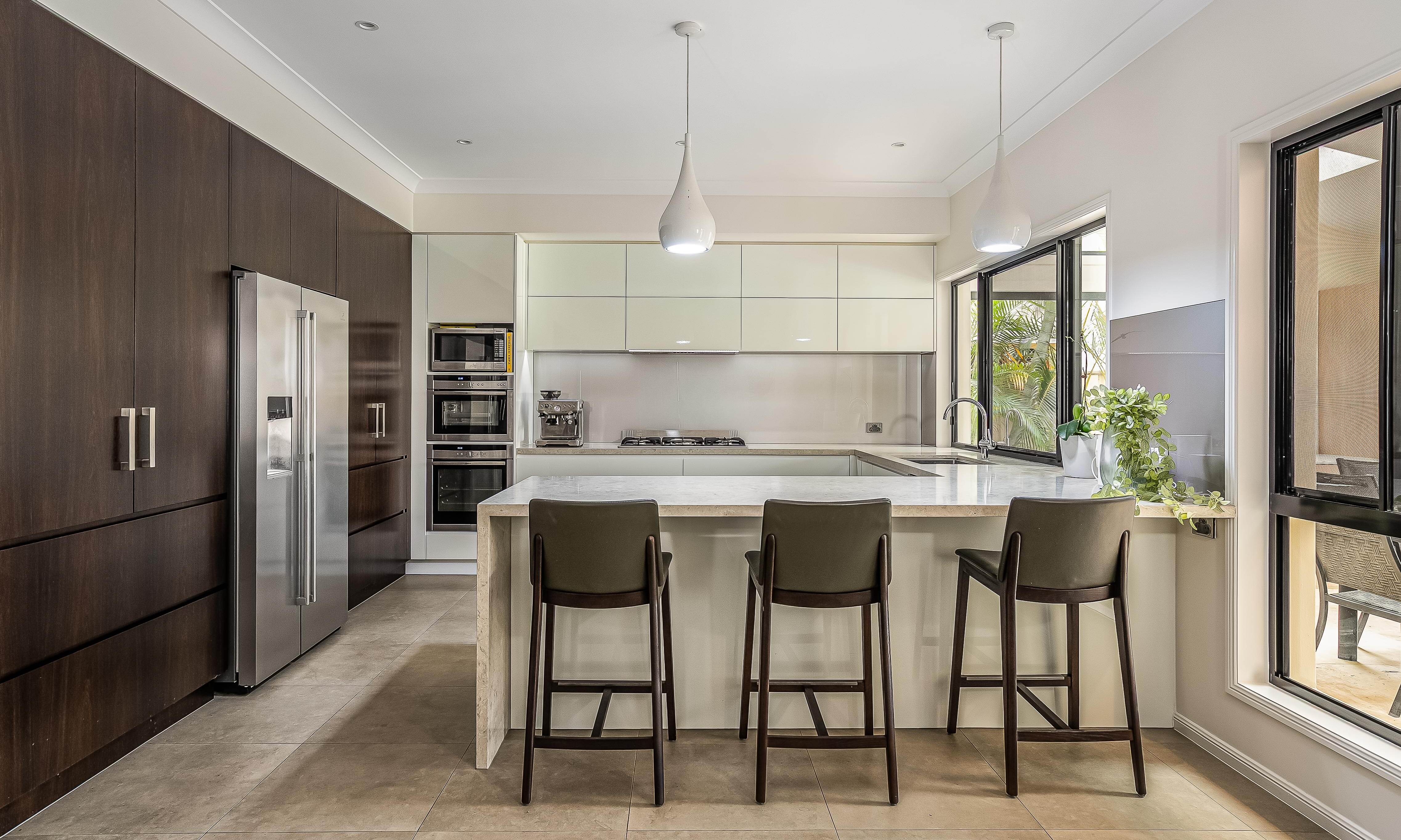 Sweetapple - Kitchen, white cabinety, timber feature cabinets, Caesarstone