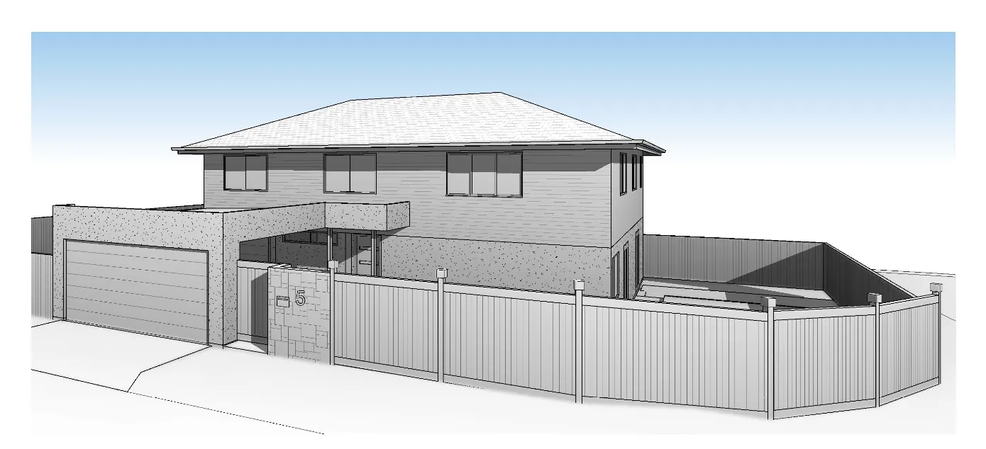 Plans 3D render front house and fence Mt Gravatt East