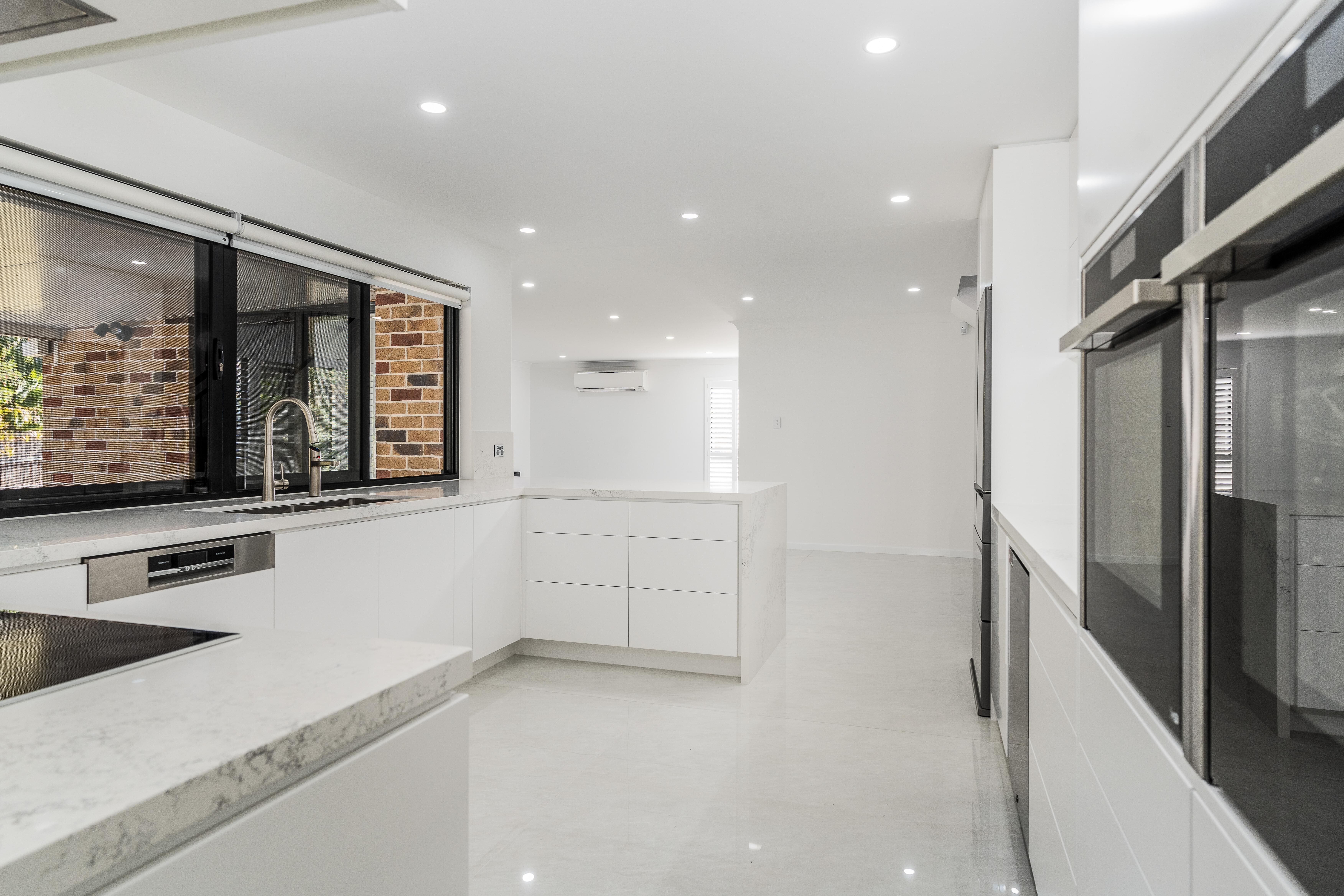 Cardwell St, Kitchen, floor tiles, shadowline cabinetry, 40mm stone top