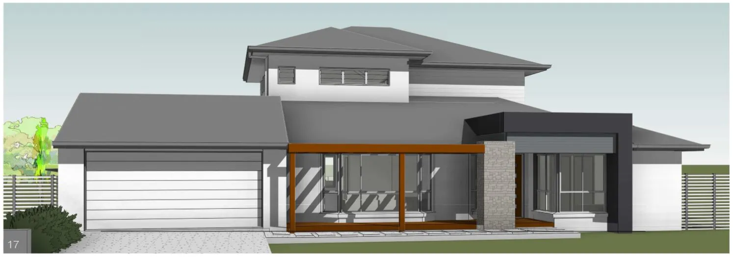 Plans 3D render front of house single storey 