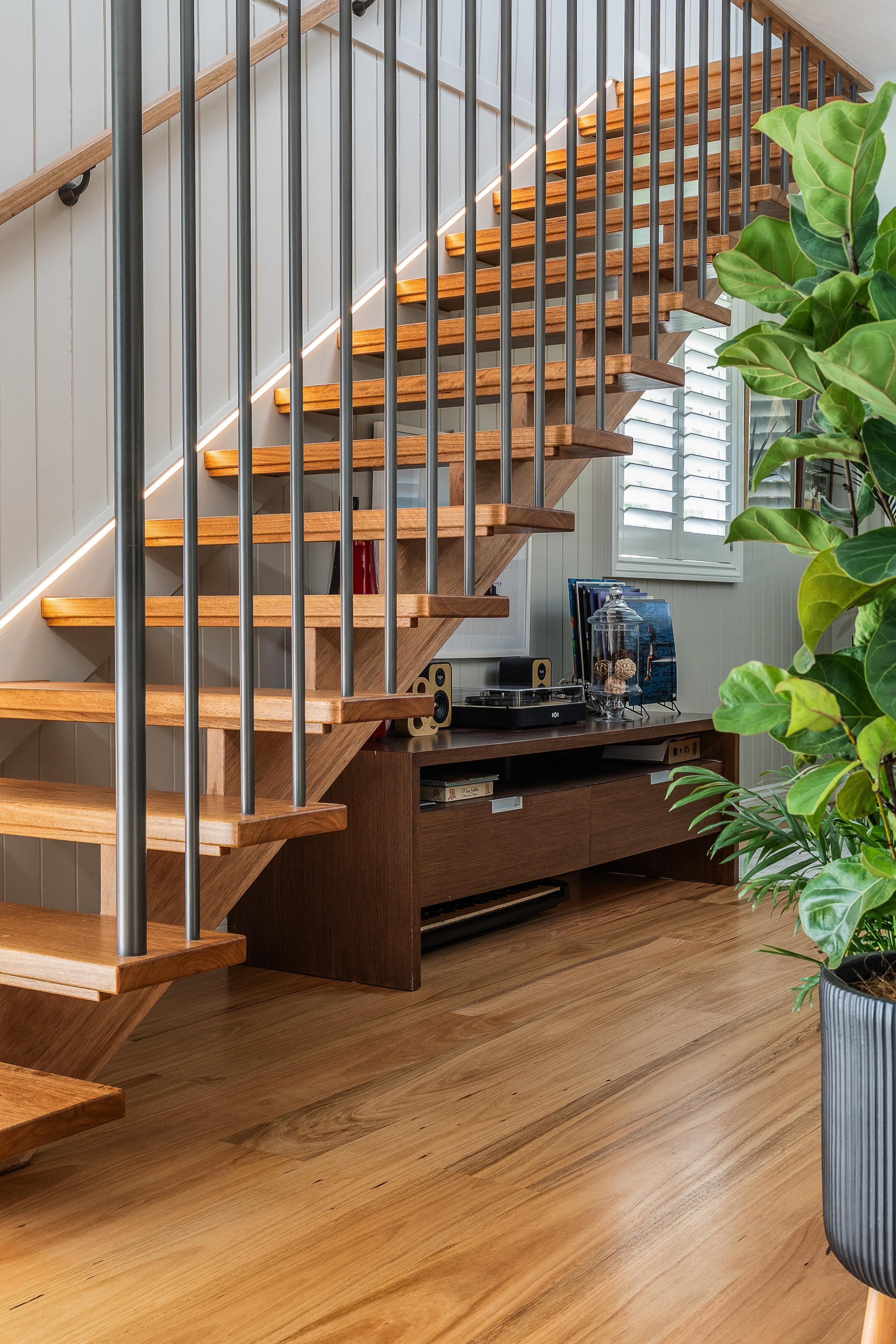 Internal blackbutt stairs, powder coated balustrade -  Byrnes St
