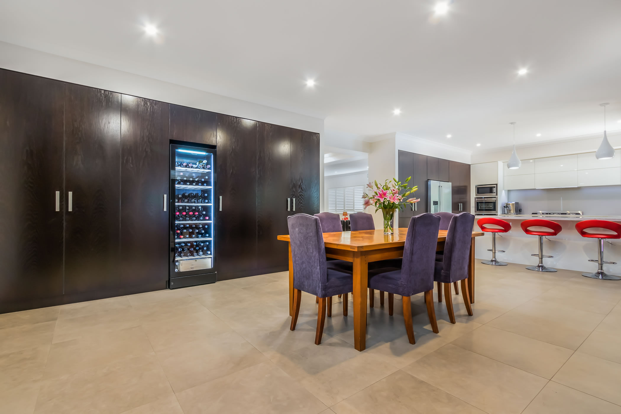 Timber cabinets-wine fridge-kitchen