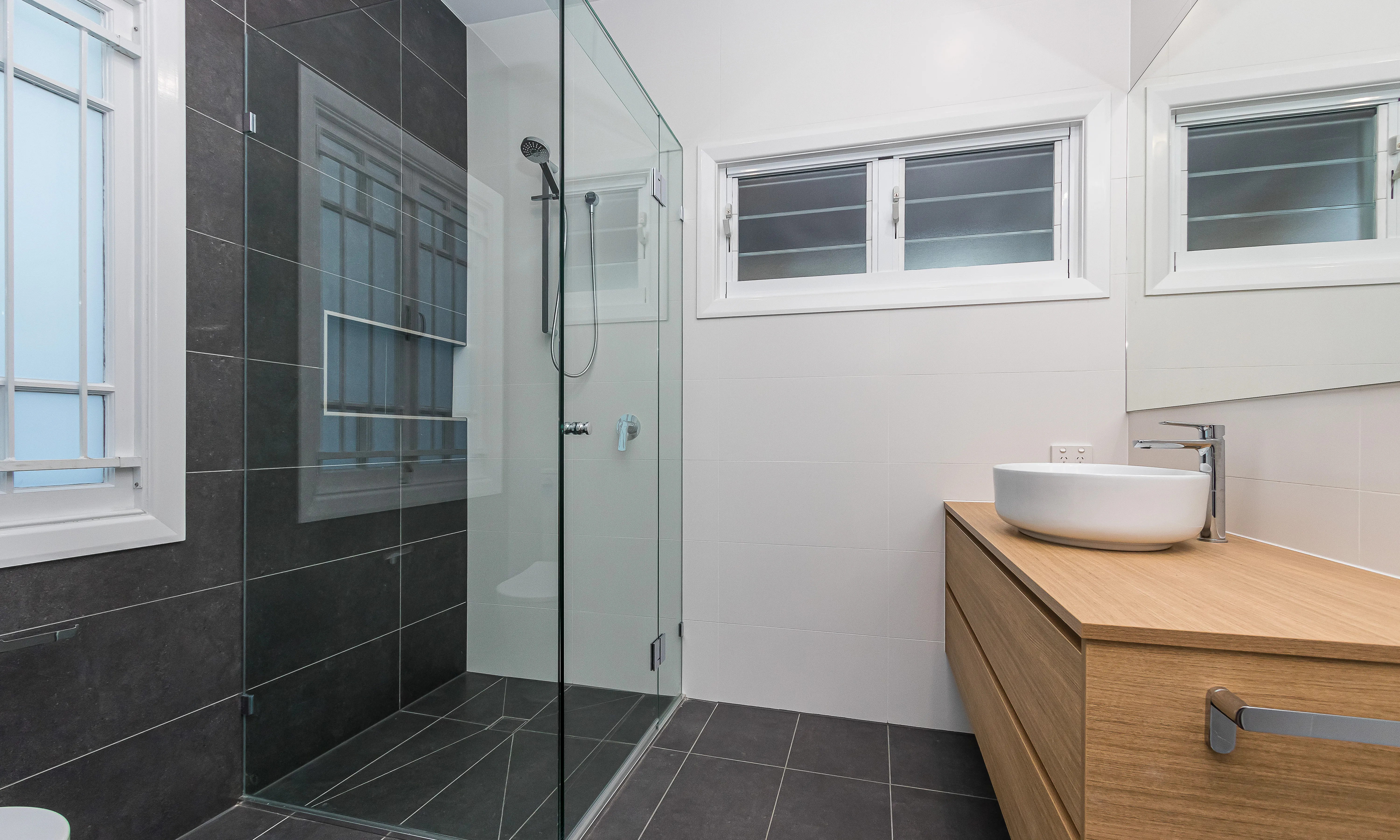 bathroom-renovation-timber veneer vanity-above count basin