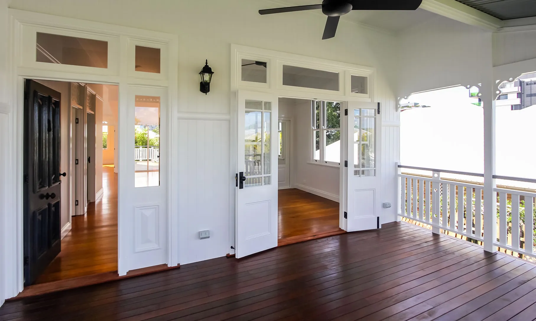 Front Entry and French Doors off deck in Queenslander Home