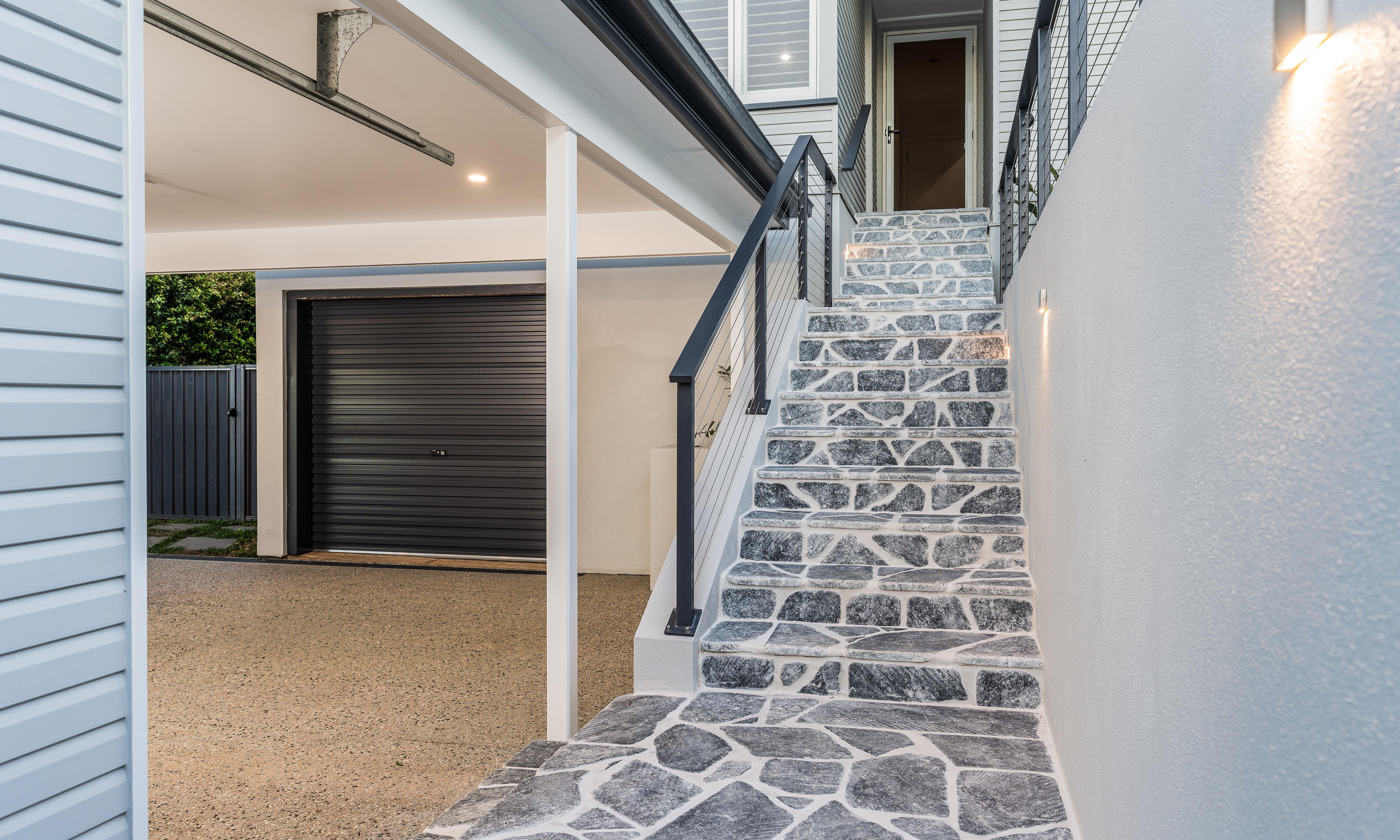 Tarragindi Front Entry stairs in crazy pave stone finish