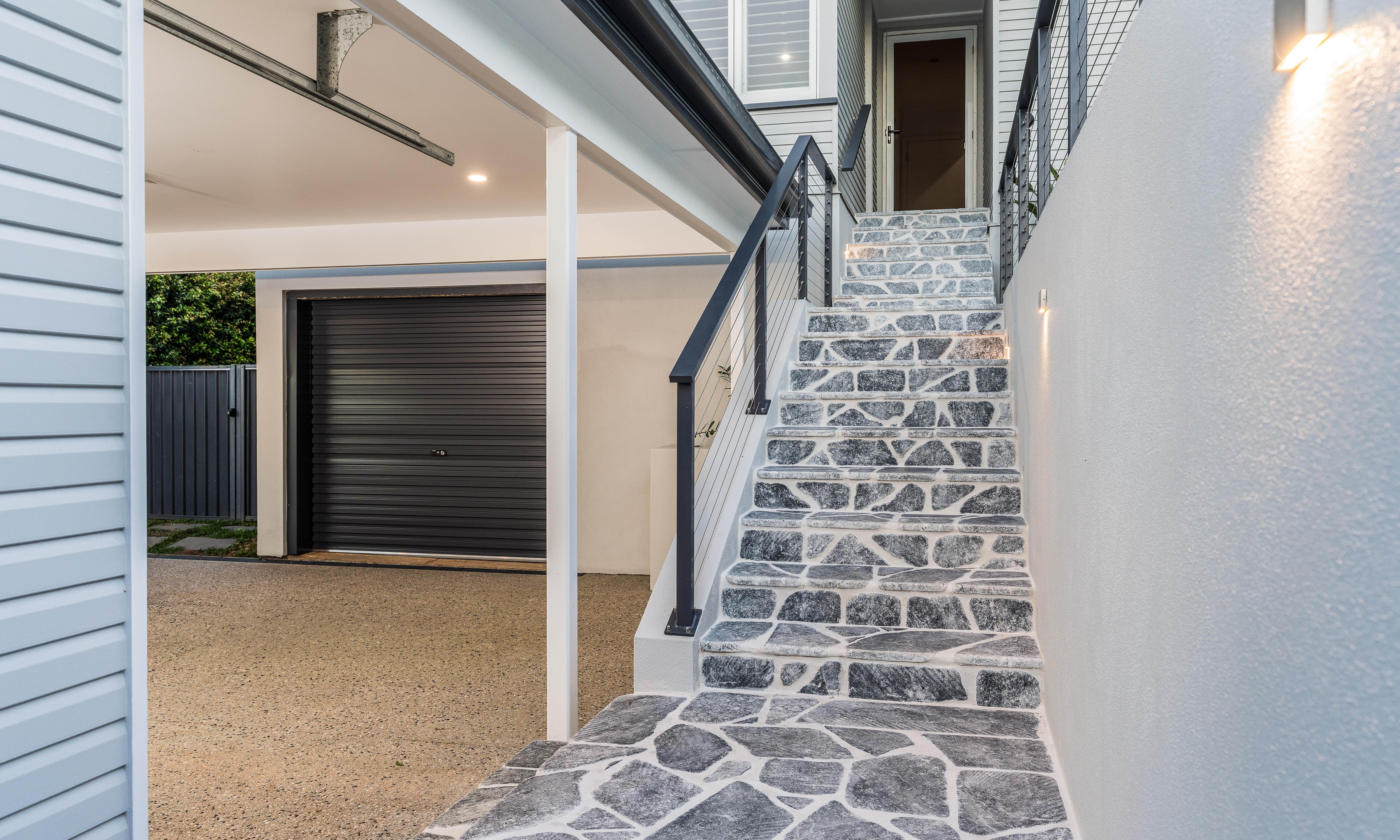 Tarragindi Front Entry stairs in crazy pave stone finish