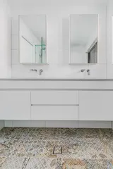 Ensuite design-floating vanity- mirrored shaving cabinets 
