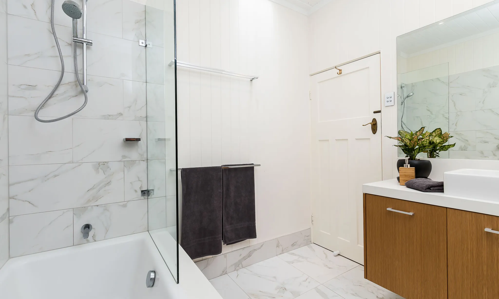 Bathroom Renovation-VJ walls-marble tiles