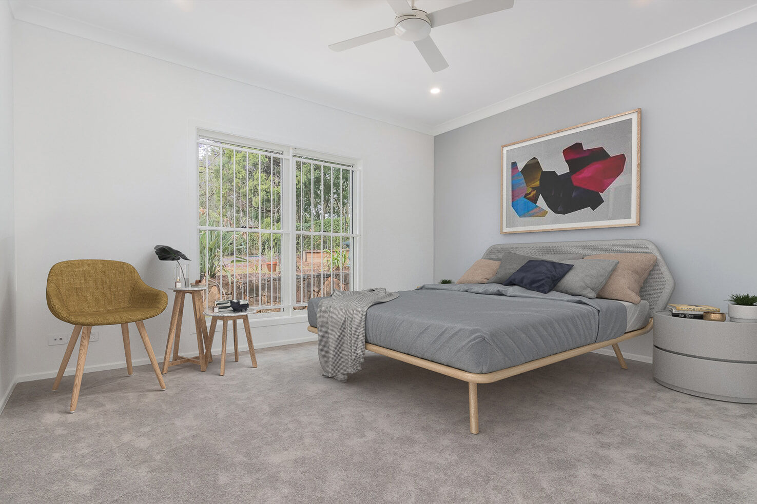 Bedroom with grey wool carpet