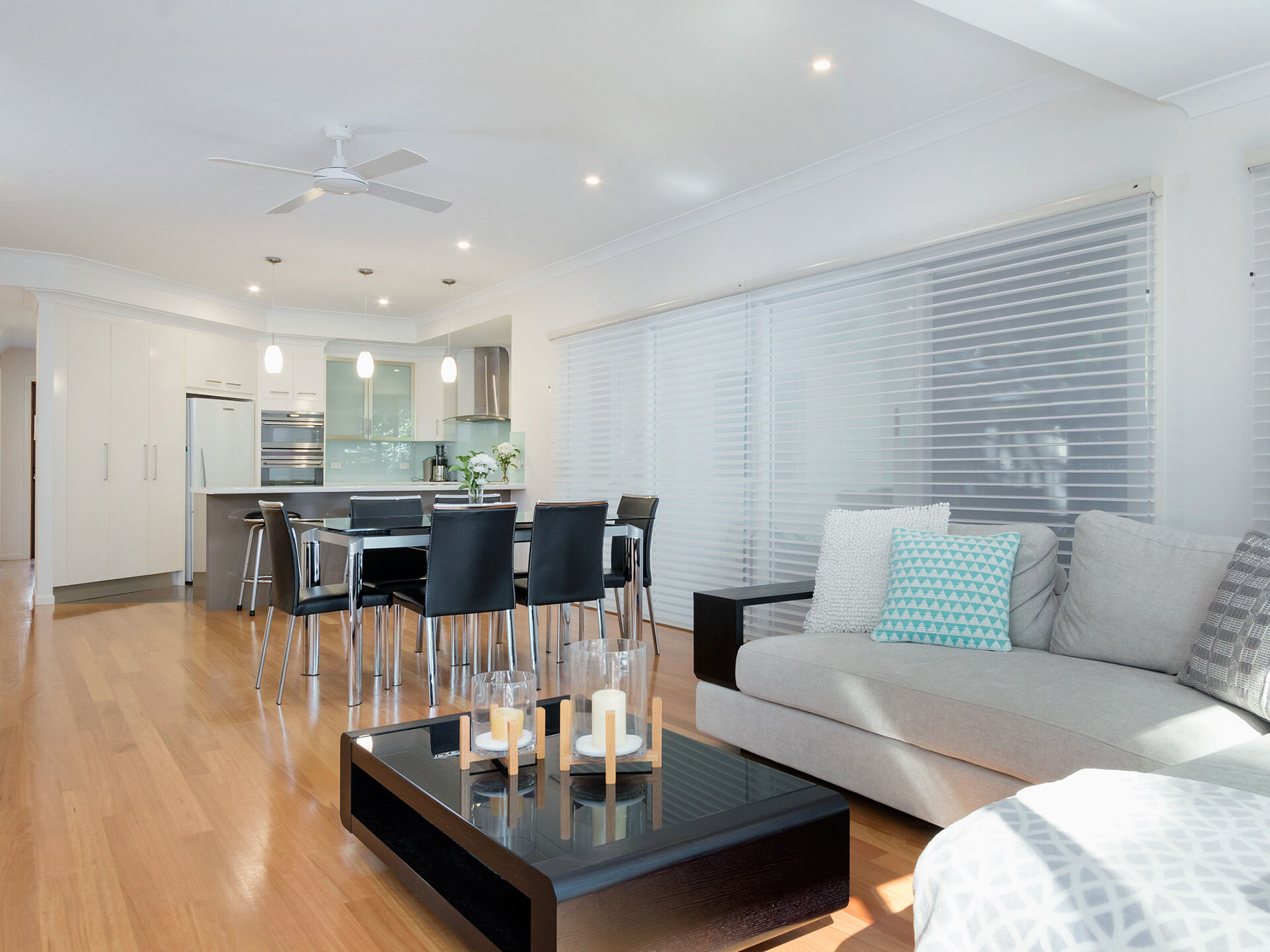 Downlights in living and dining room