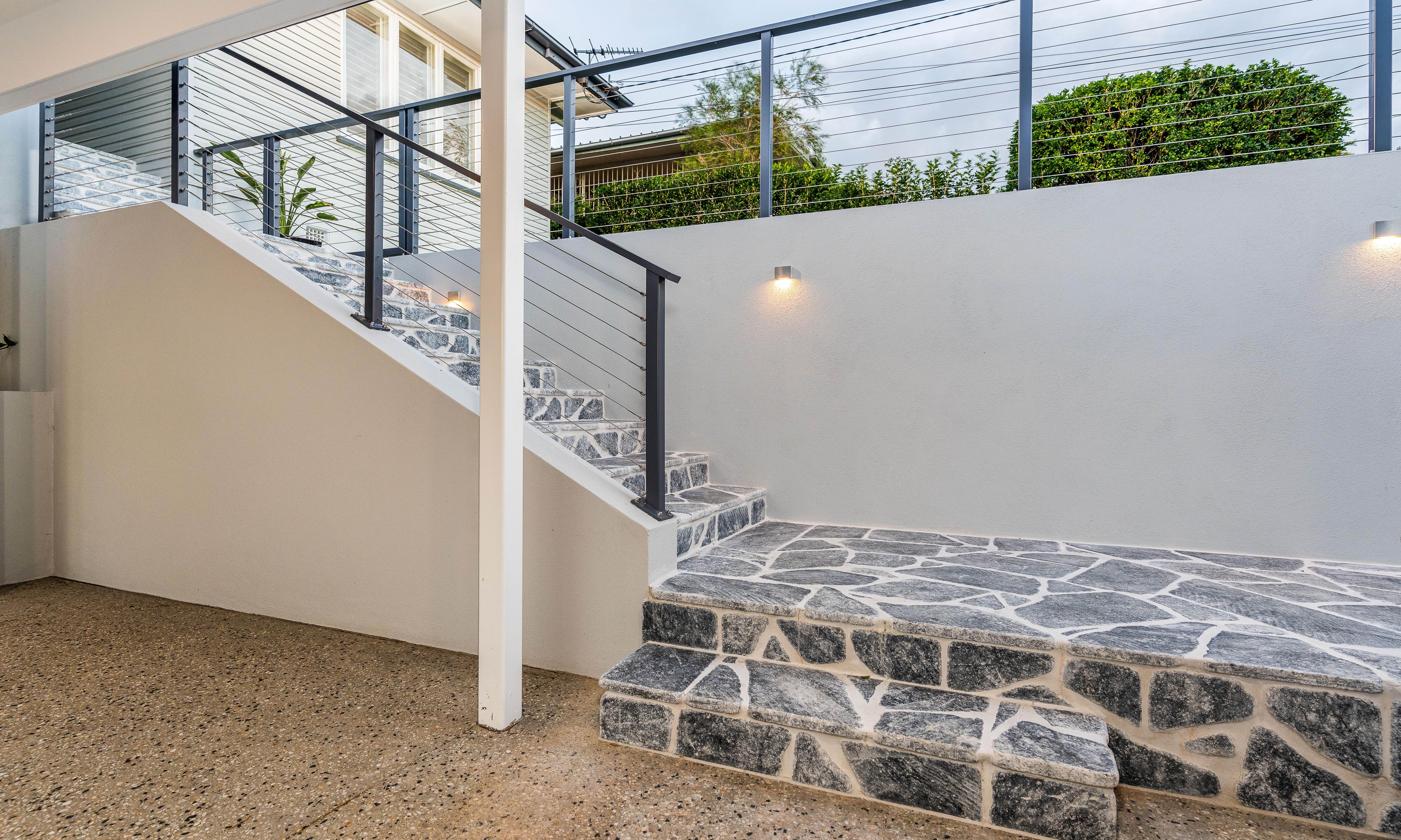 Tarraingdi Entry Stair, Crazy Pave stone Tiles and Wire Balustrade