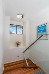 Timber Stairs-pendant light-glass balustrade
