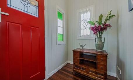 Red Front door-timber floors