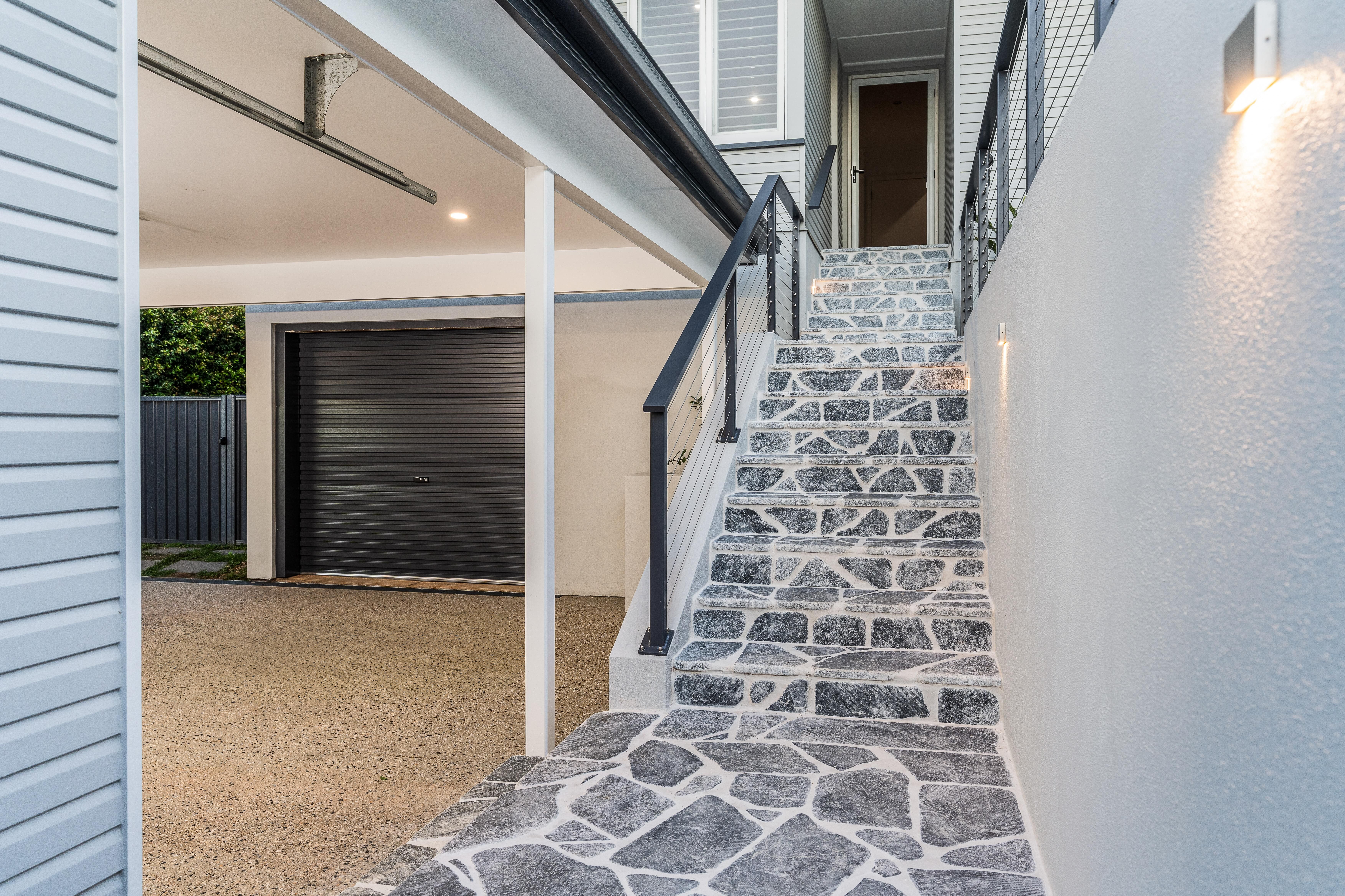 Tarragindi Front Entry stairs in crazy pave stone finish