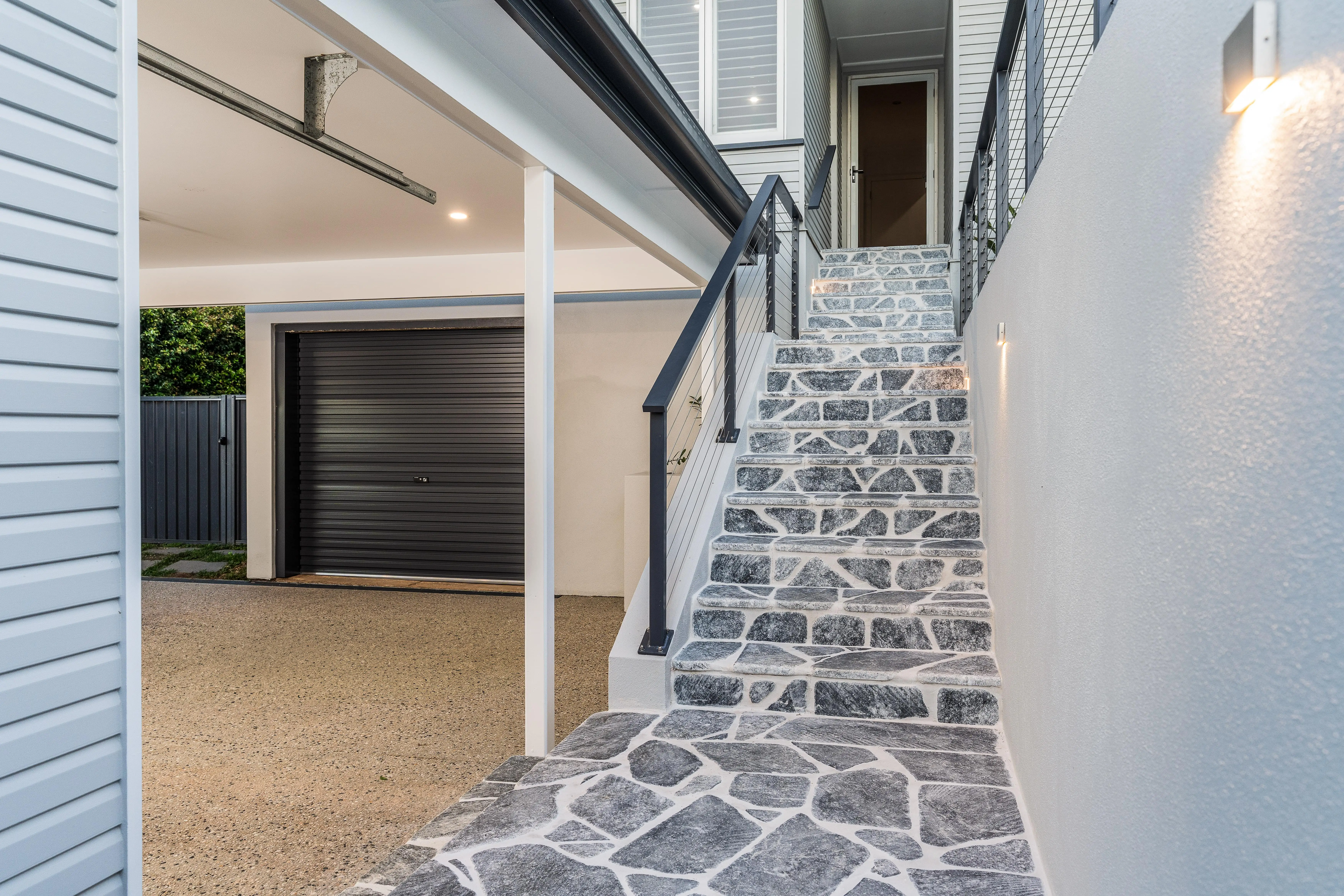 Tarragindi Front Entry stairs in crazy pave stone finish