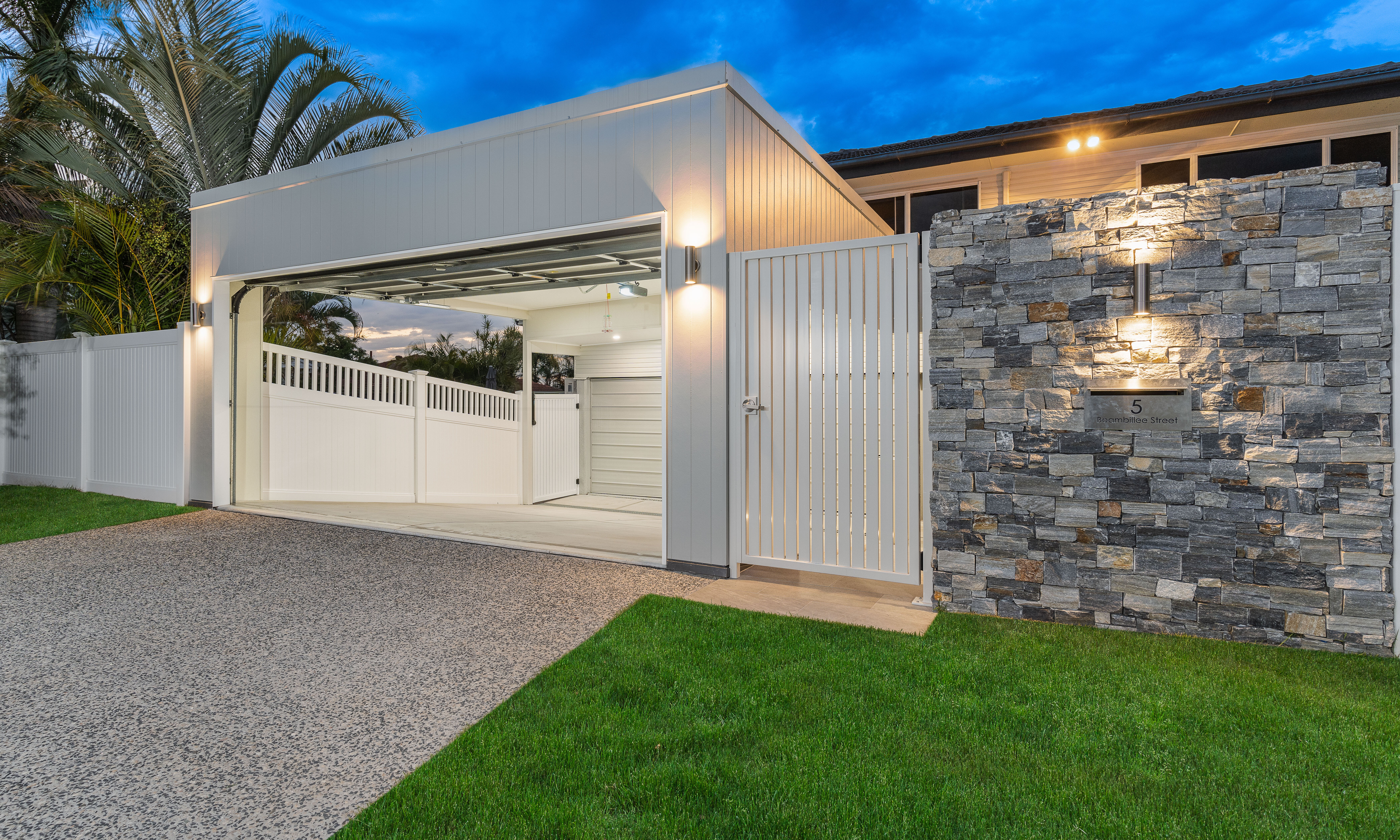 Carport-weatherboard-stone cladding