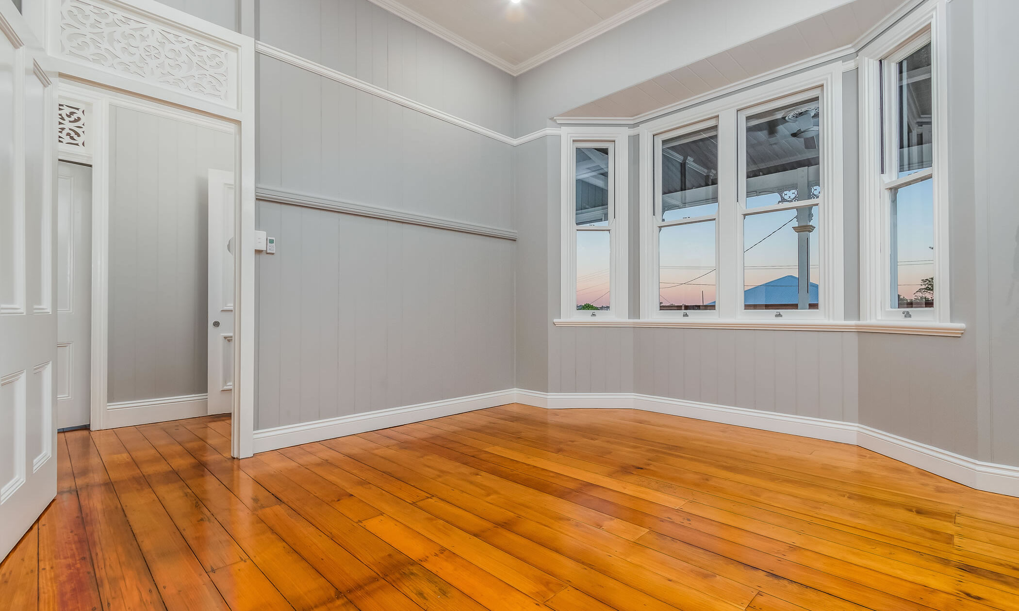 Bedroom with Traditional Bay Window and VJ Walls 