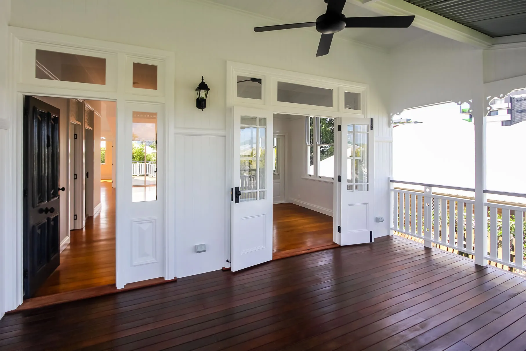 Front Entry and French Doors off deck in Queenslander Home
