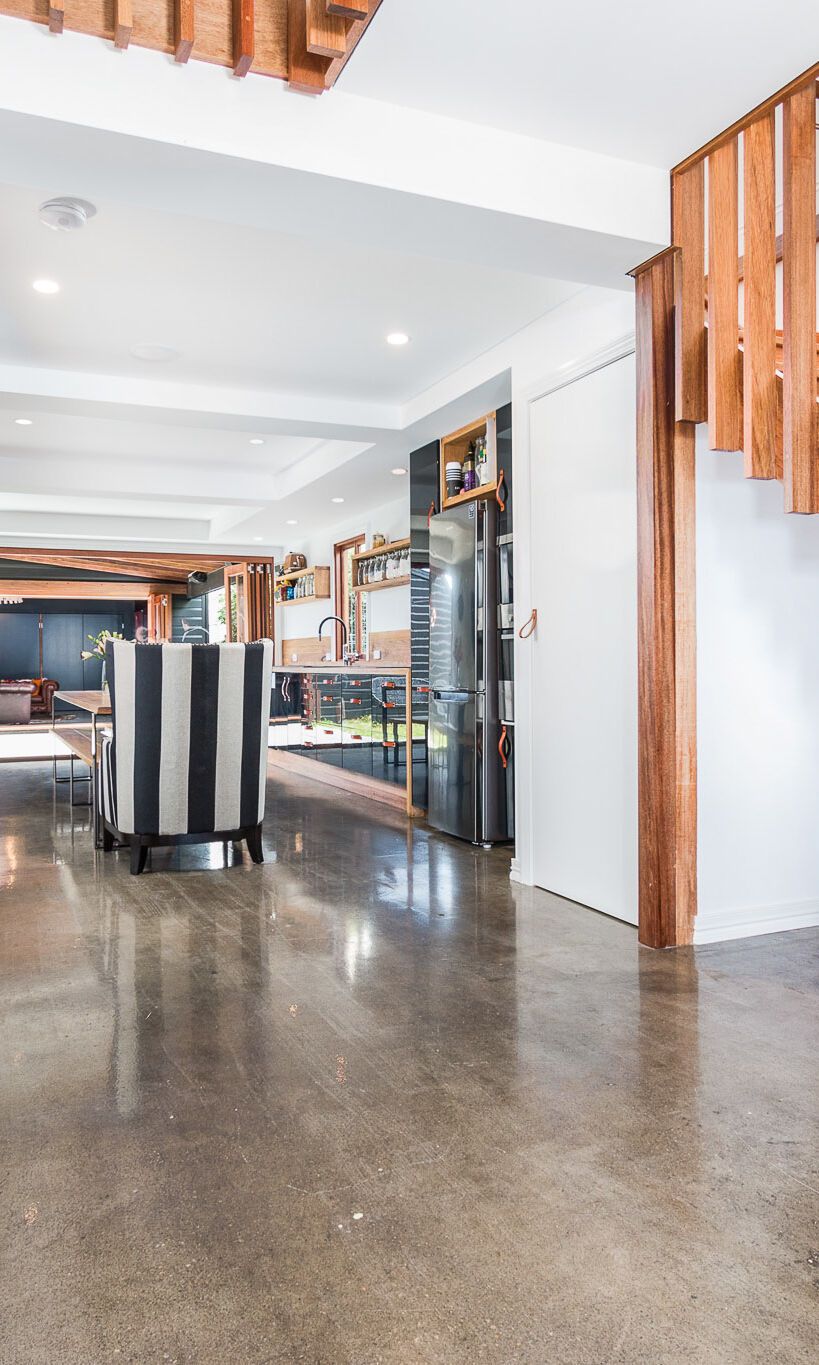 Polished concrete floors in kitchen