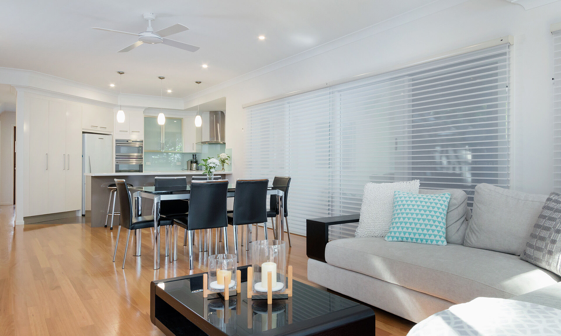 Downlights in living and dining room