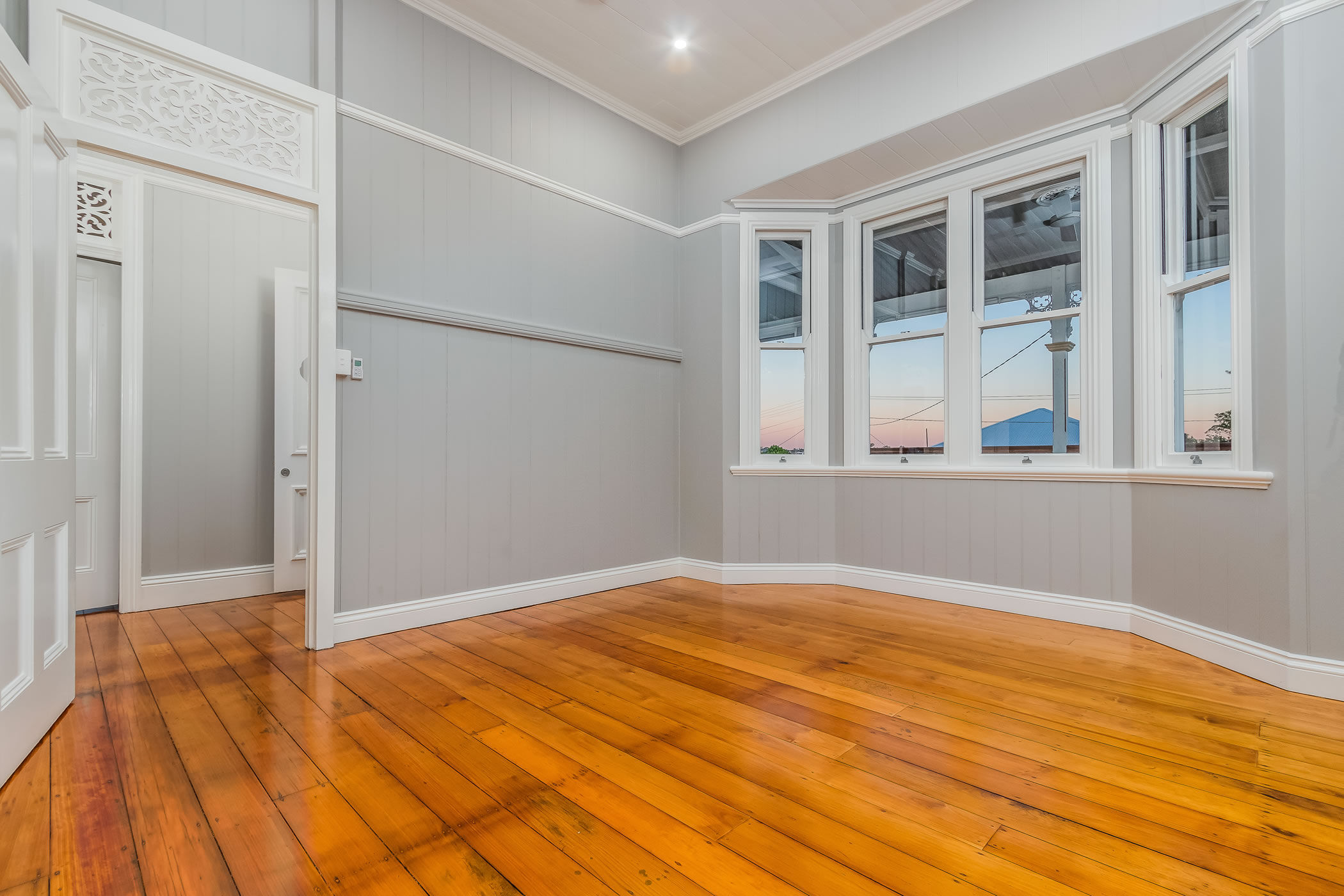 Bedroom with Traditional Bay Window and VJ Walls 