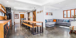 Kitchen and living room with Barn Doors