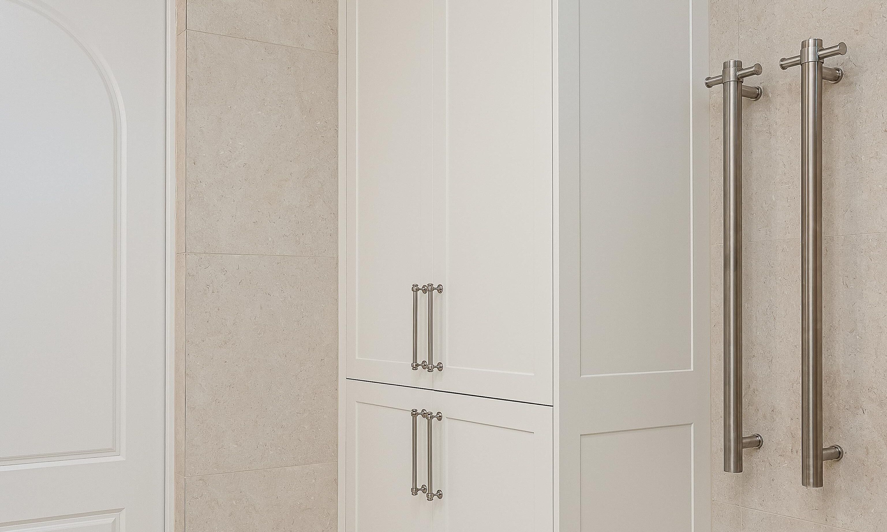 Beckenham Heated Towel rails, linen storage, shaker profile doors