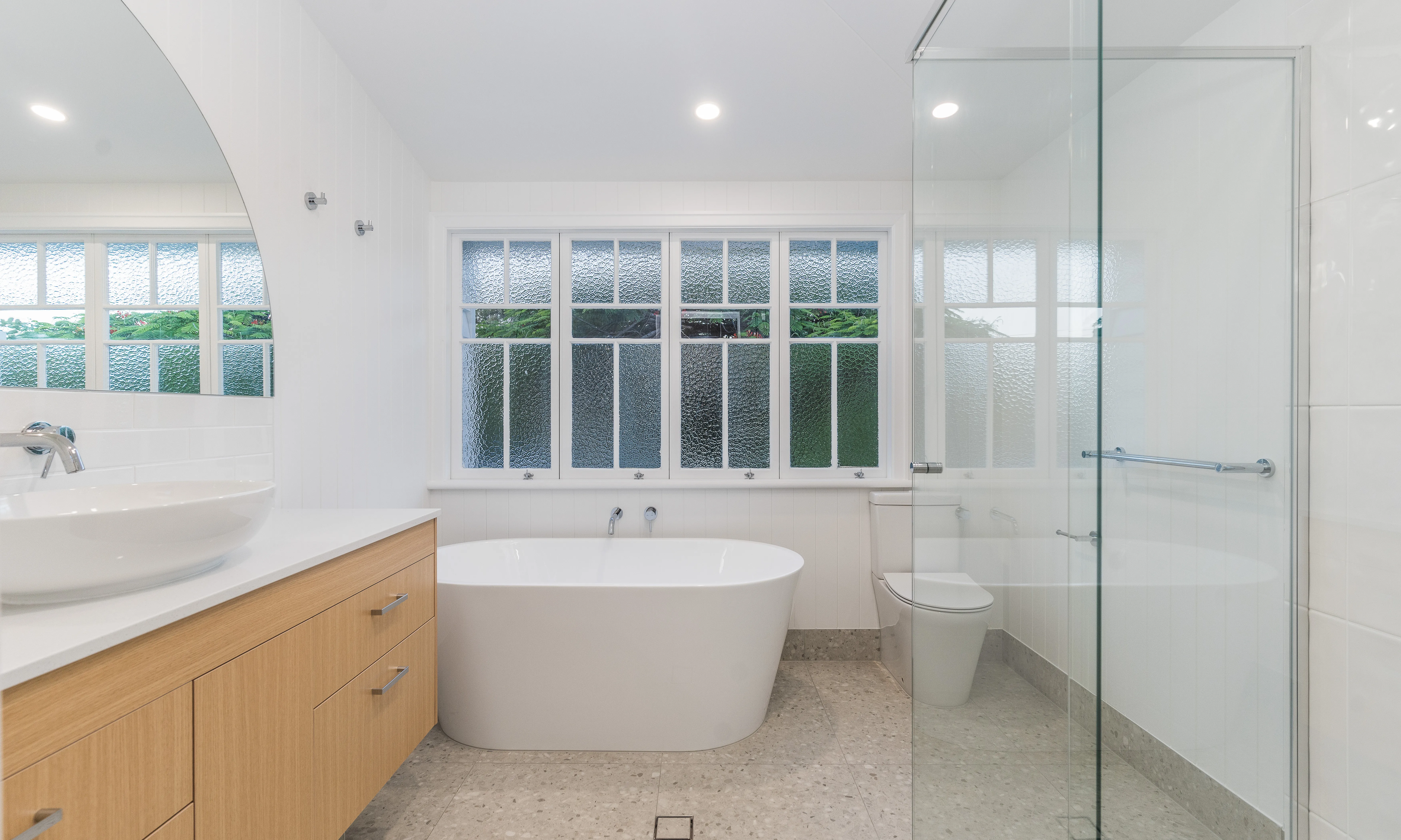 bathroom-freestanding-bath-travertine tiles-vanity