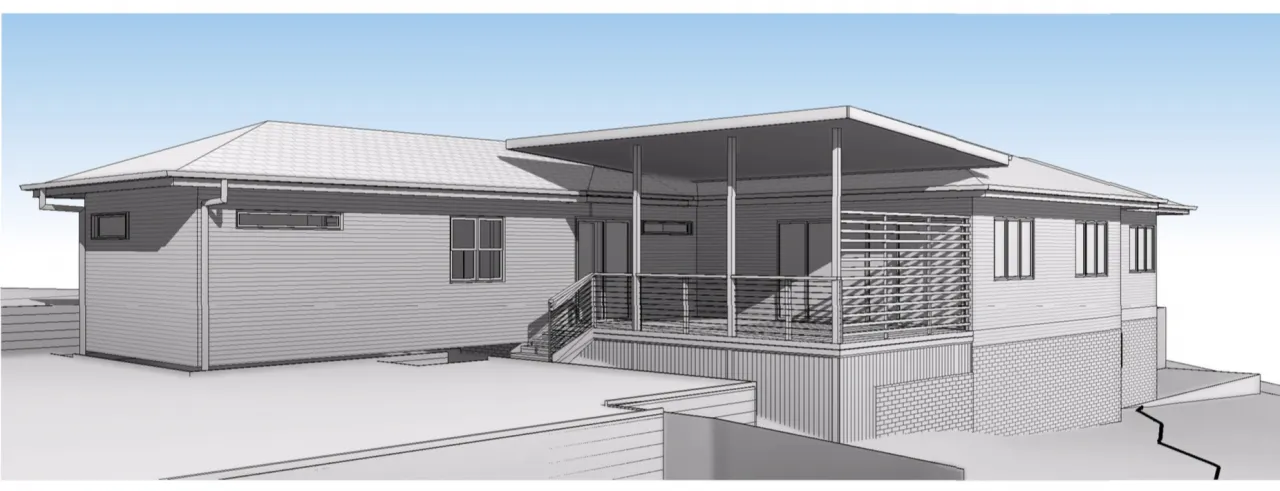 Plans showing 3D render of house in Tarragindi