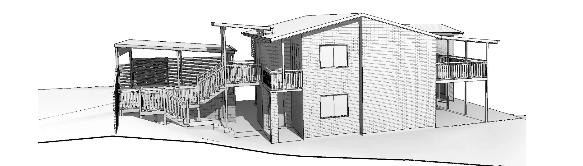 Plans 3D render side house and fence Arana Hills 