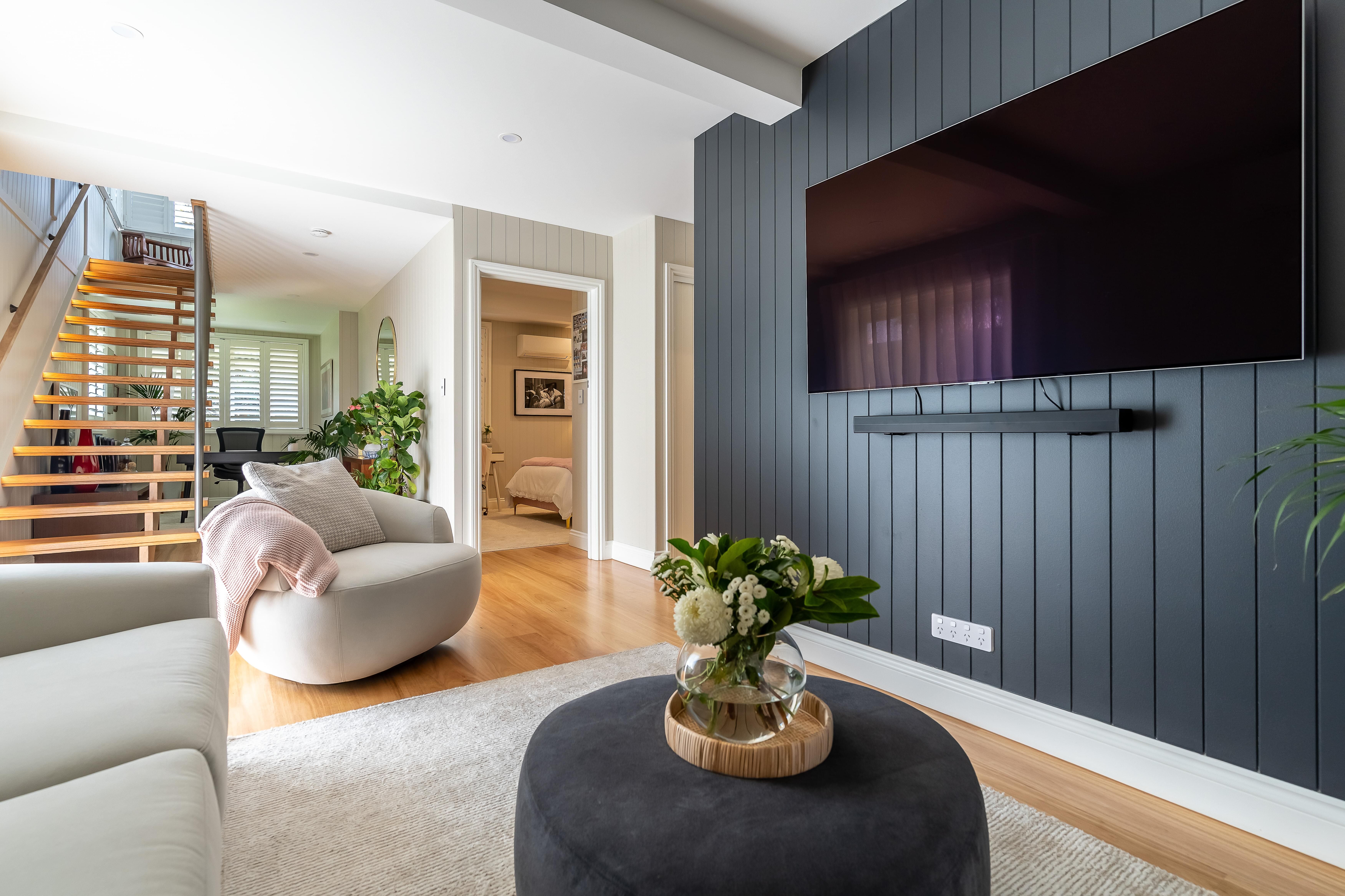Lounge room, stairs, VJ walls - Byrnes ST