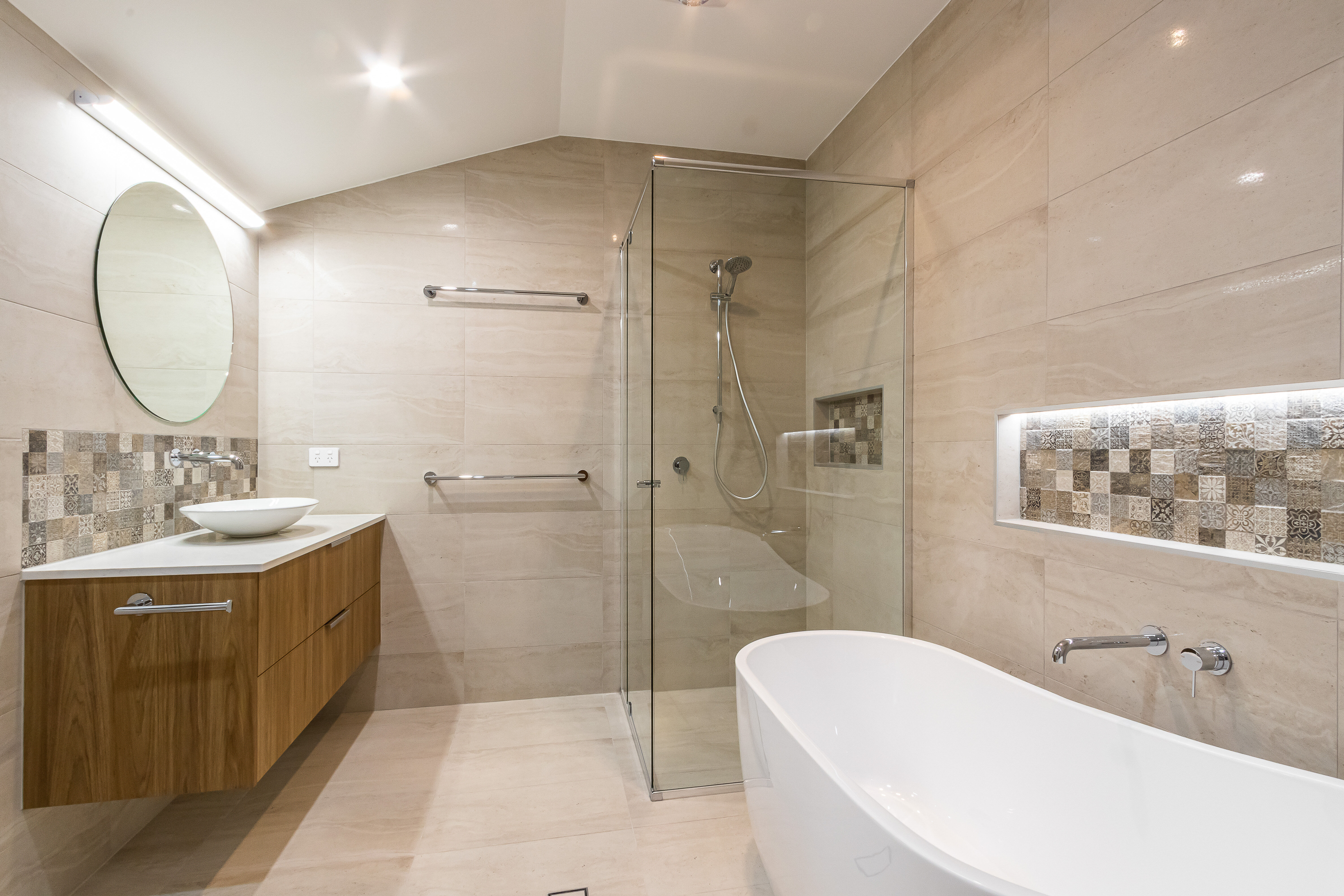 Freestanding Bath and LED in Niche in Bathroom at Norman Park