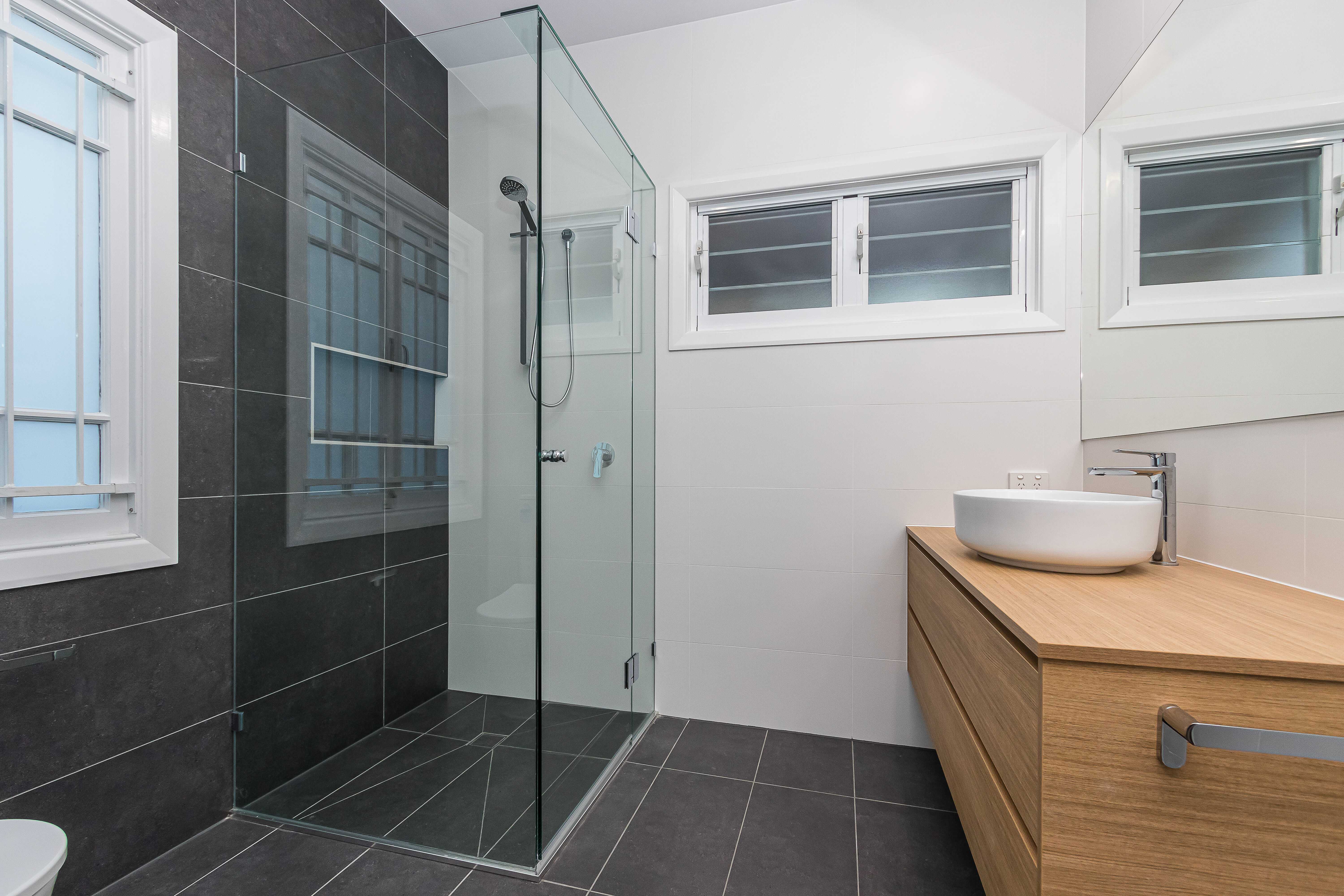 bathroom-renovation-timber veneer vanity-above count basin