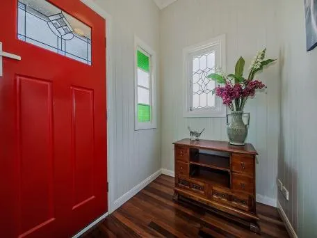 Red Front door-timber floors
