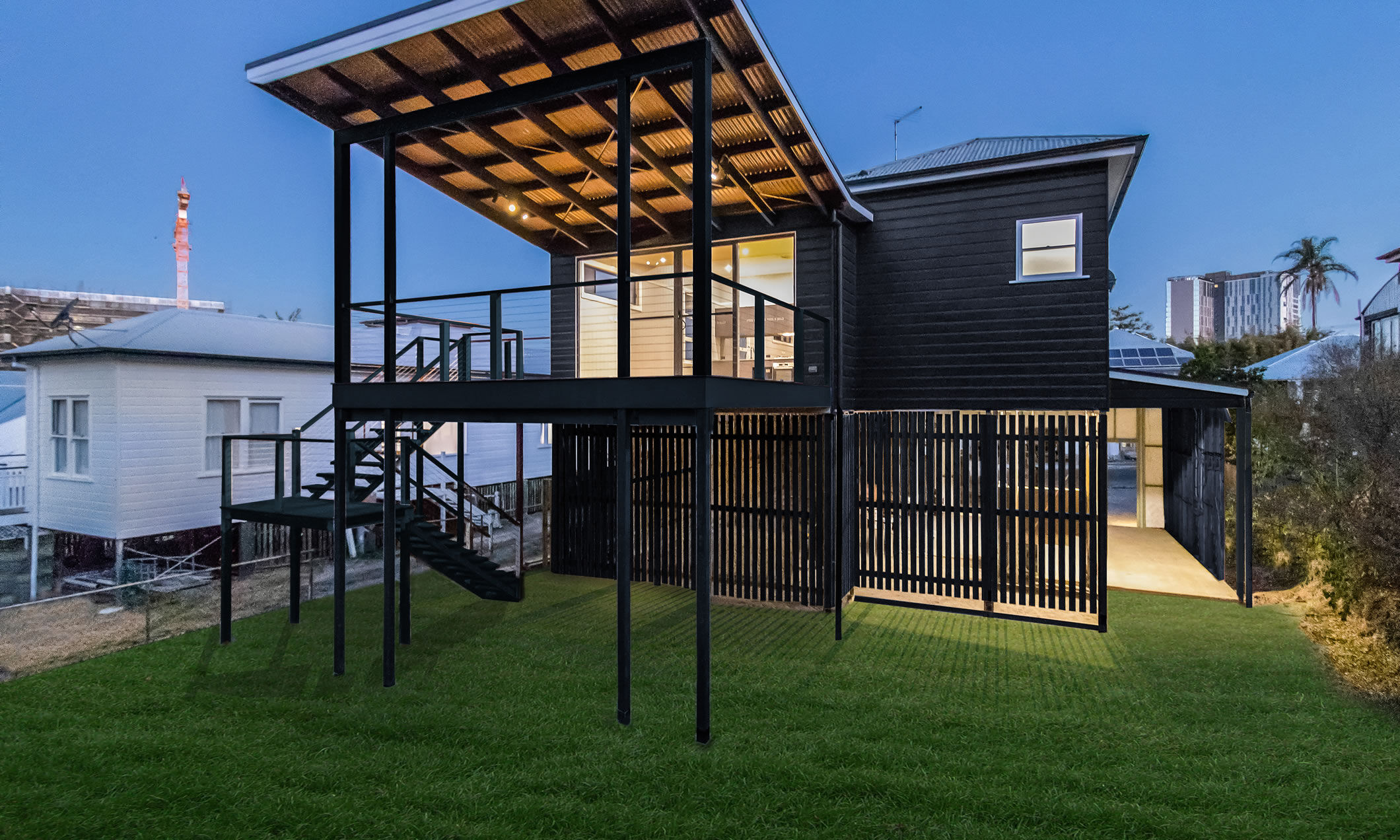 Rear deck and Fly over roof on Traditional Queenslander Renovation Woolloongabba