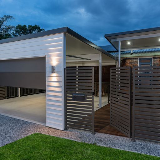  Carport door and gate half open and powder coated balustrade