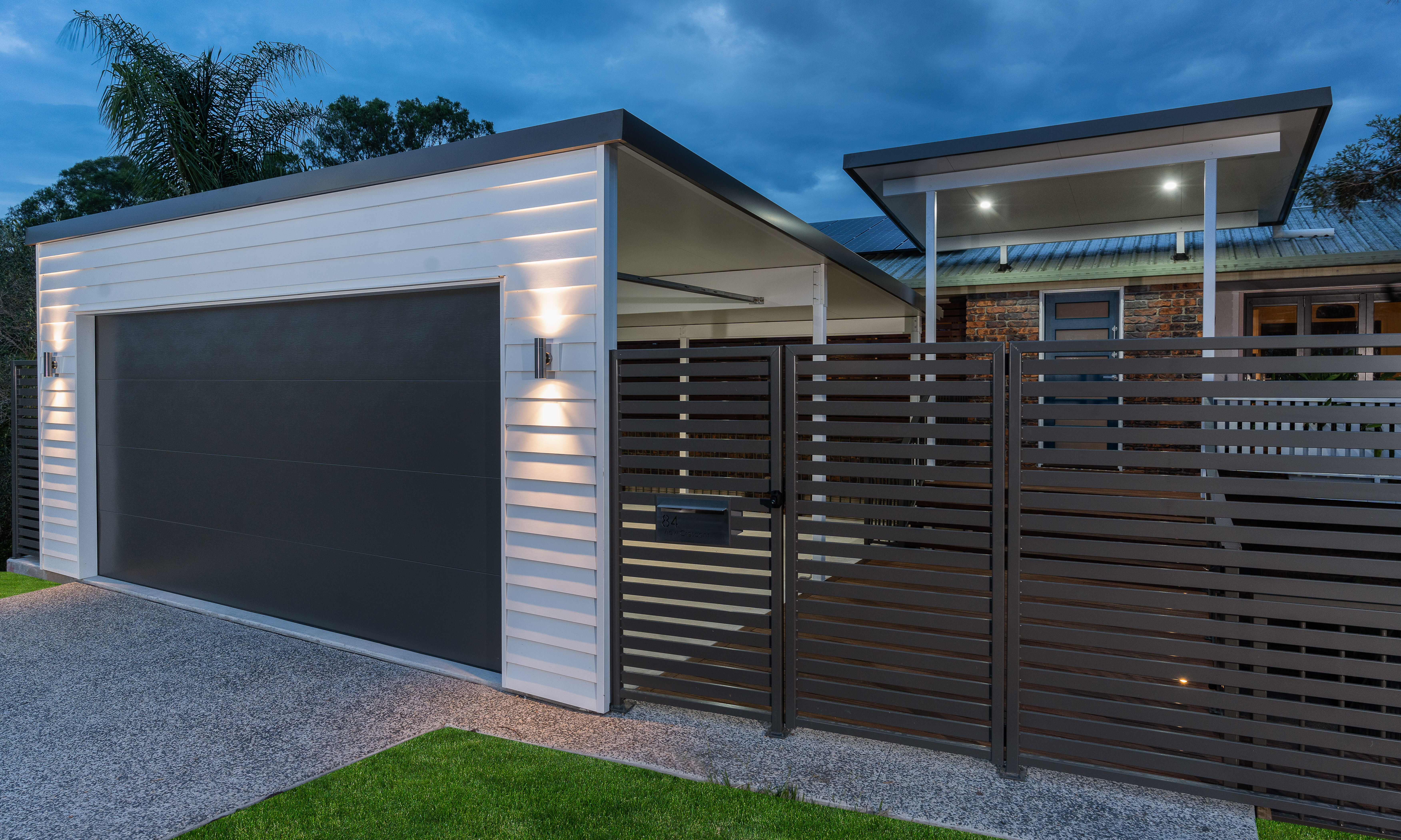 Carport and flyover roof at front entry