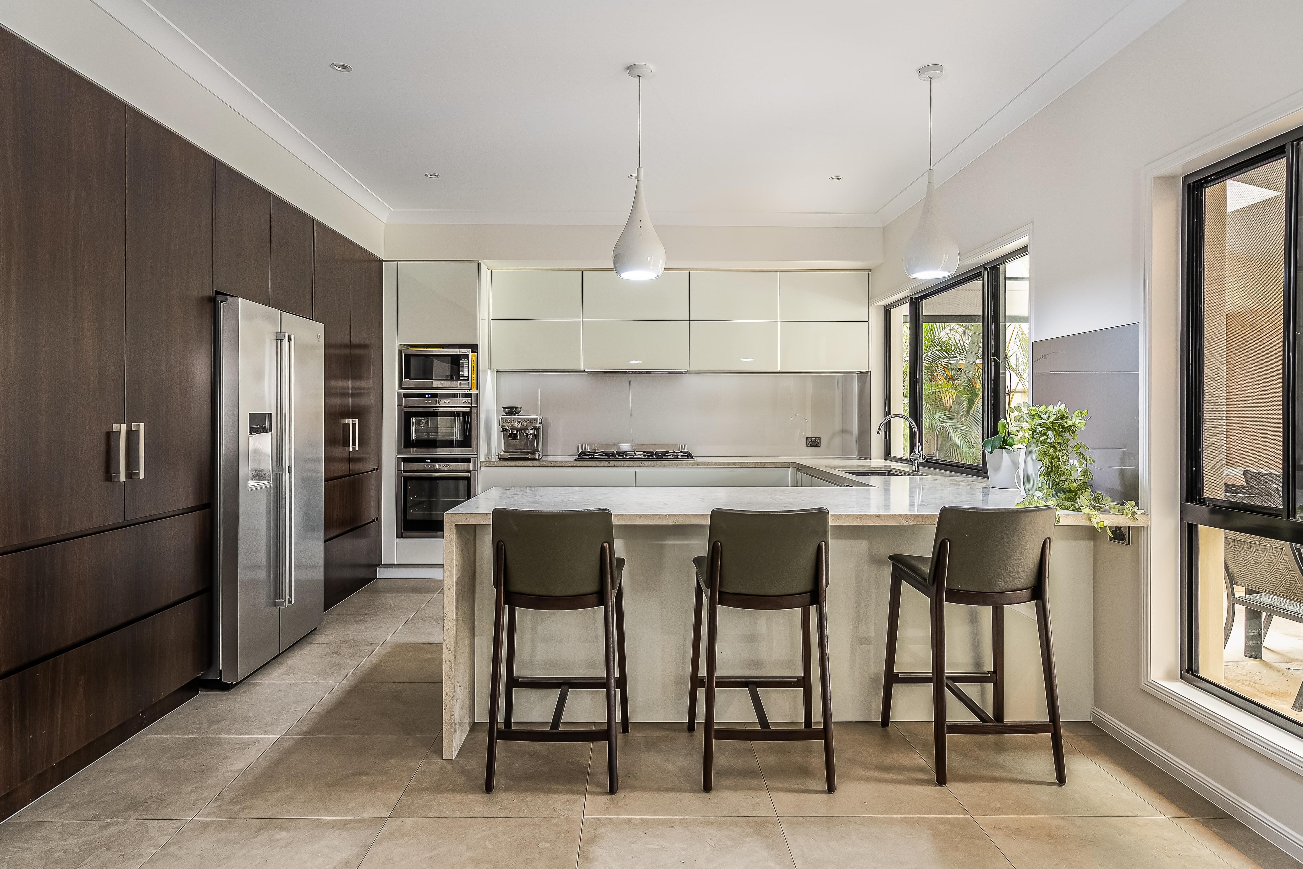 Sweetapple - Kitchen, white cabinety, timber feature cabinets, Caesarstone