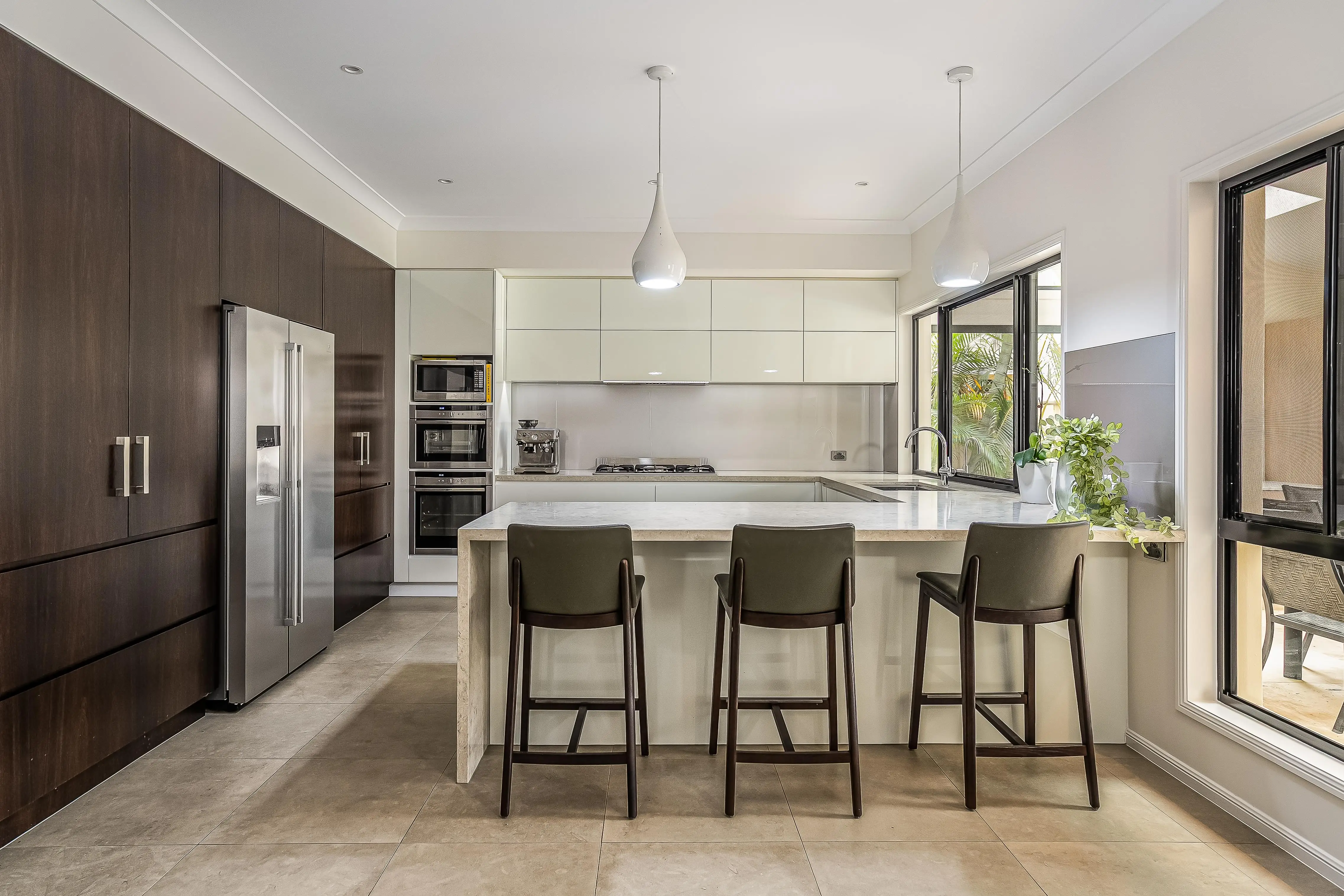 Sweetapple - Kitchen, white cabinety, timber feature cabinets, Caesarstone