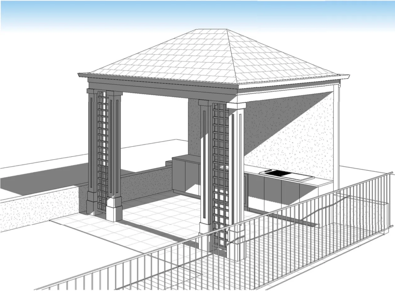 Plan 3D render Pool hut design