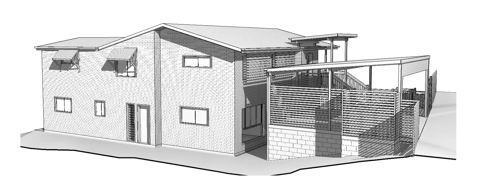 Plans 3D render side of house Arana Hills