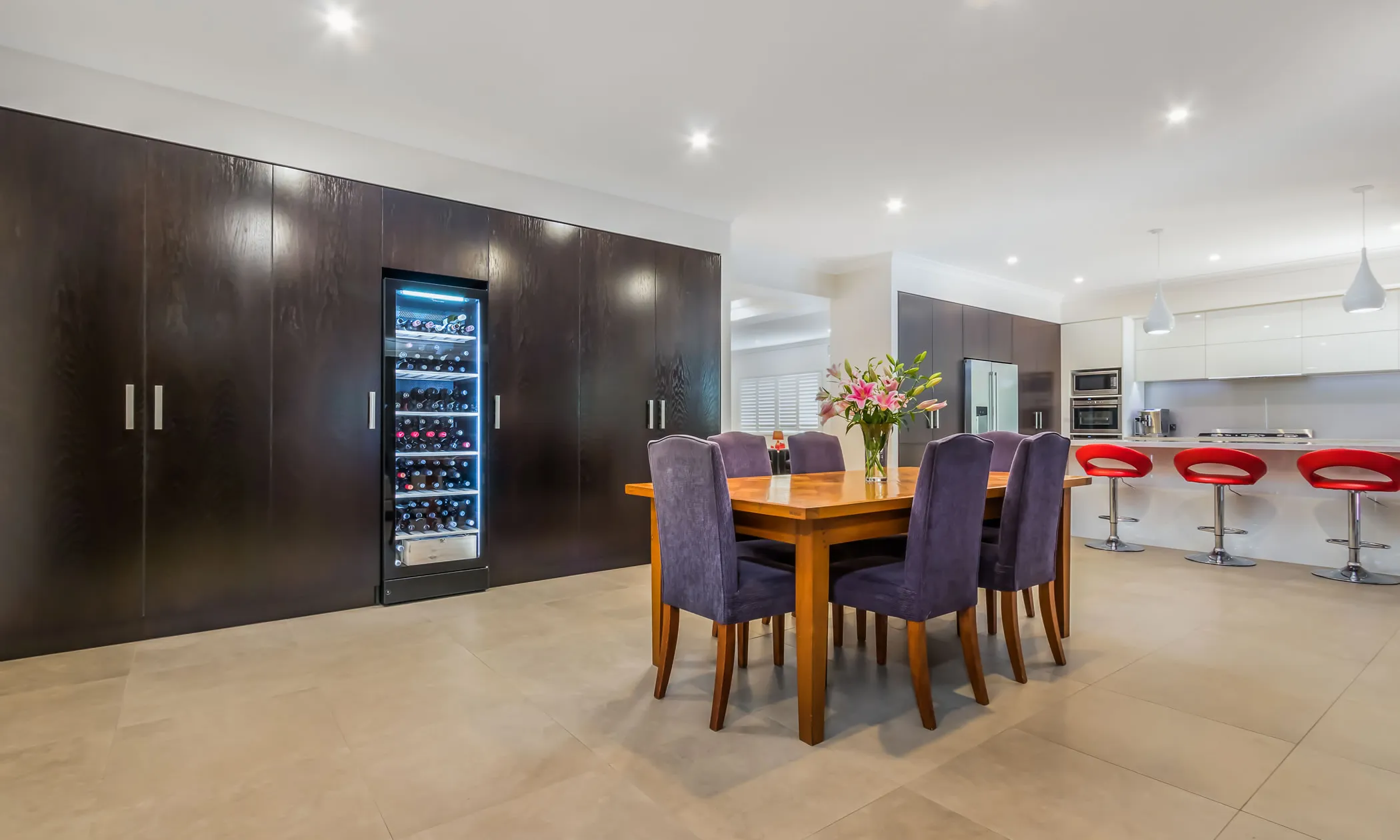 Timber cabinets-wine fridge-kitchen