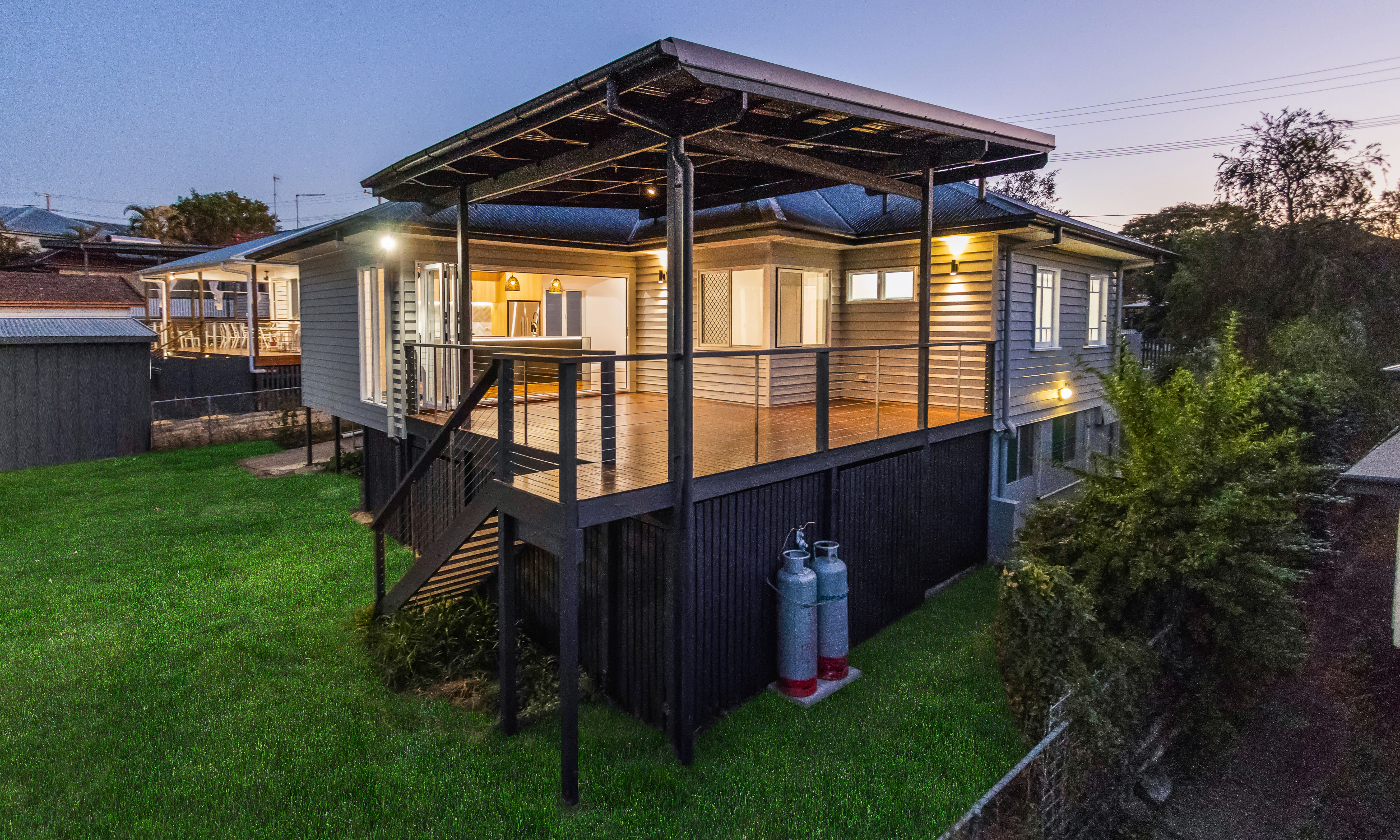 deck renovation-flyover roof-wire balustrade