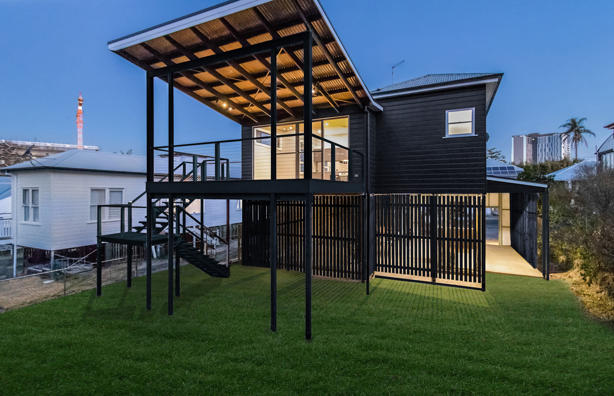 Rear deck and Fly over roof on Traditional Queenslander Renovation Woolloongabba